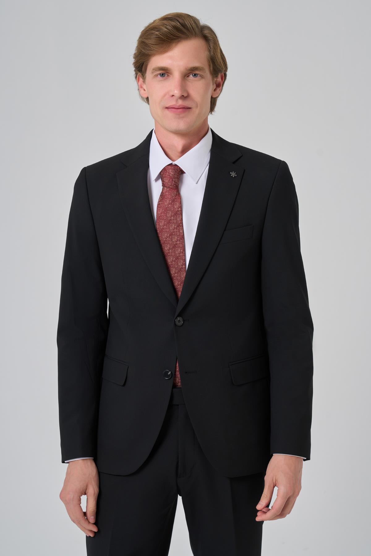 Morven Erkek Siyah Slim Fit Mono Yaka Yelekli Takım Elbise