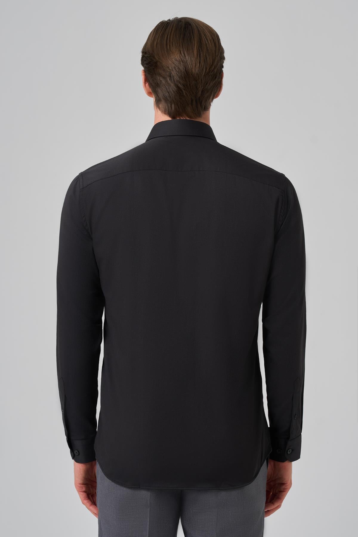 Morven Erkek Siyah Slim Fit Sert Yaka Gömlek