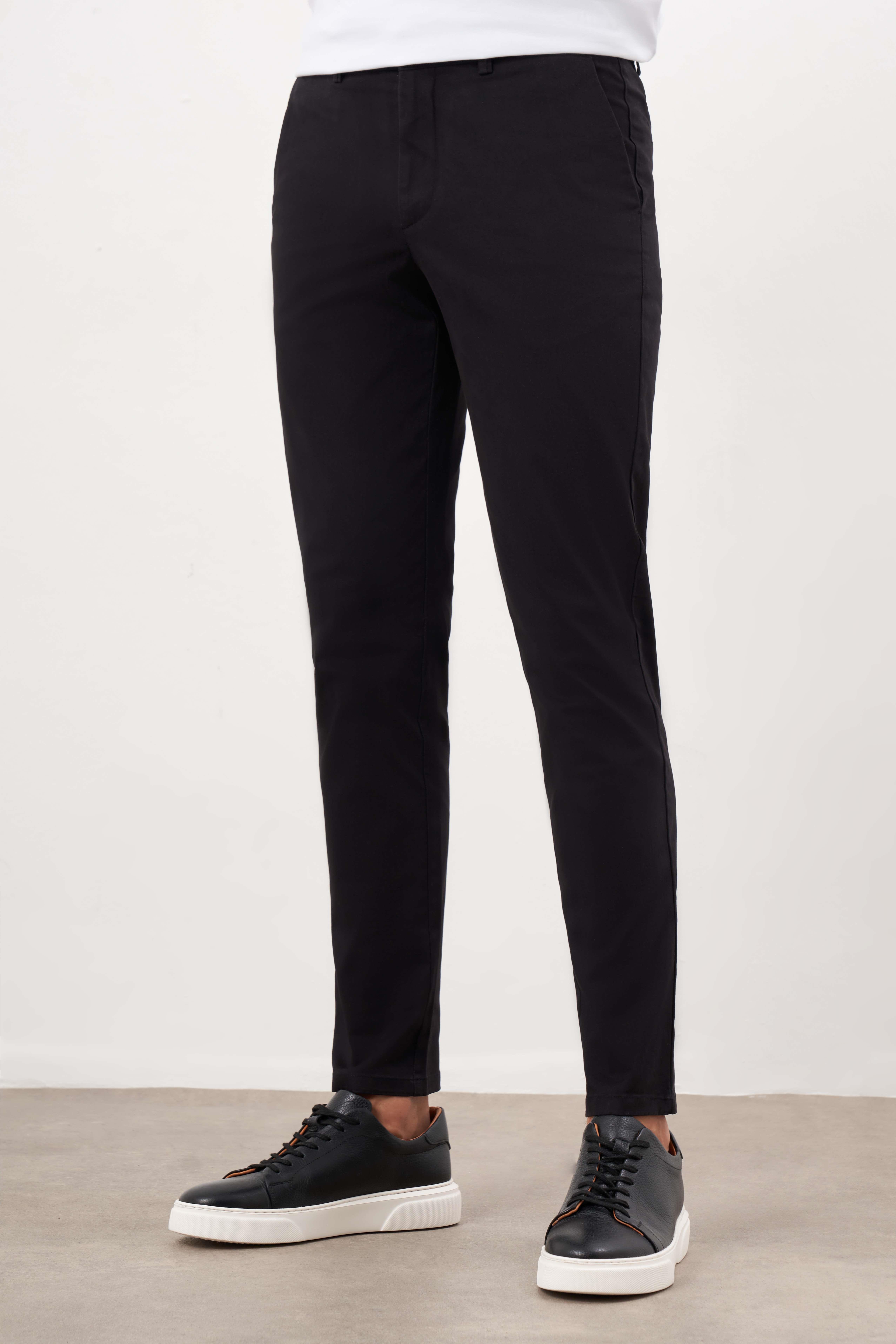 Morven Erkek Siyah Mevsimlik Pamuk Yan Cep Slim Fit Chino Pantolon