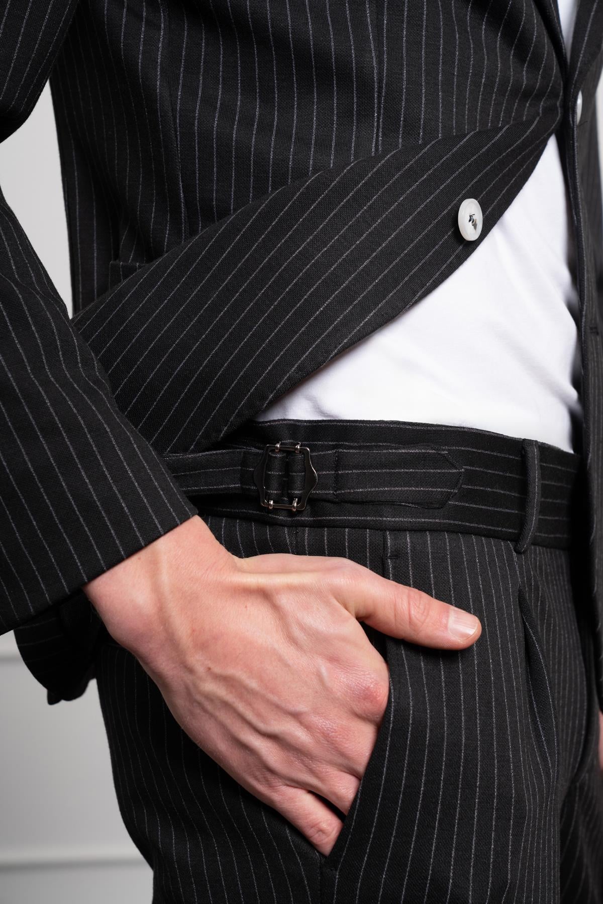 Morven Erkek Siyah Örme Slim Fit Mono Yaka Takım Elbise Dar Kesim