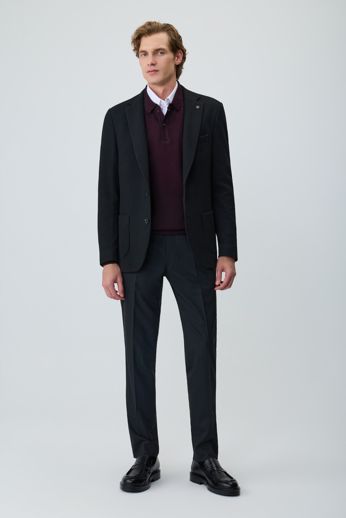Morven Erkek Siyah Örme Trend Desenli Slim Fit Mono Yaka Ceket