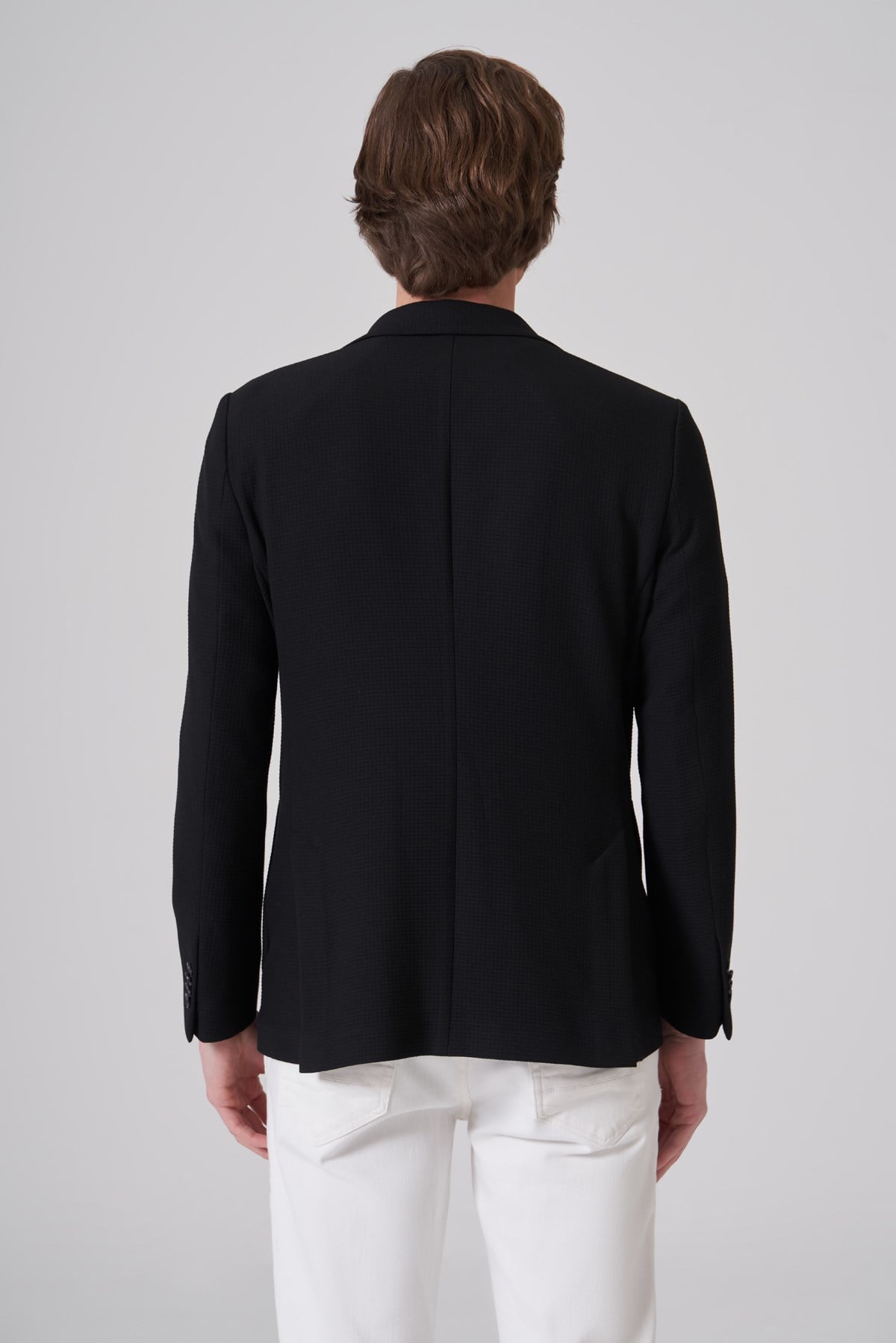 Morven Erkek Siyah Örme Trend Slim Fit Mono Yaka Ceket