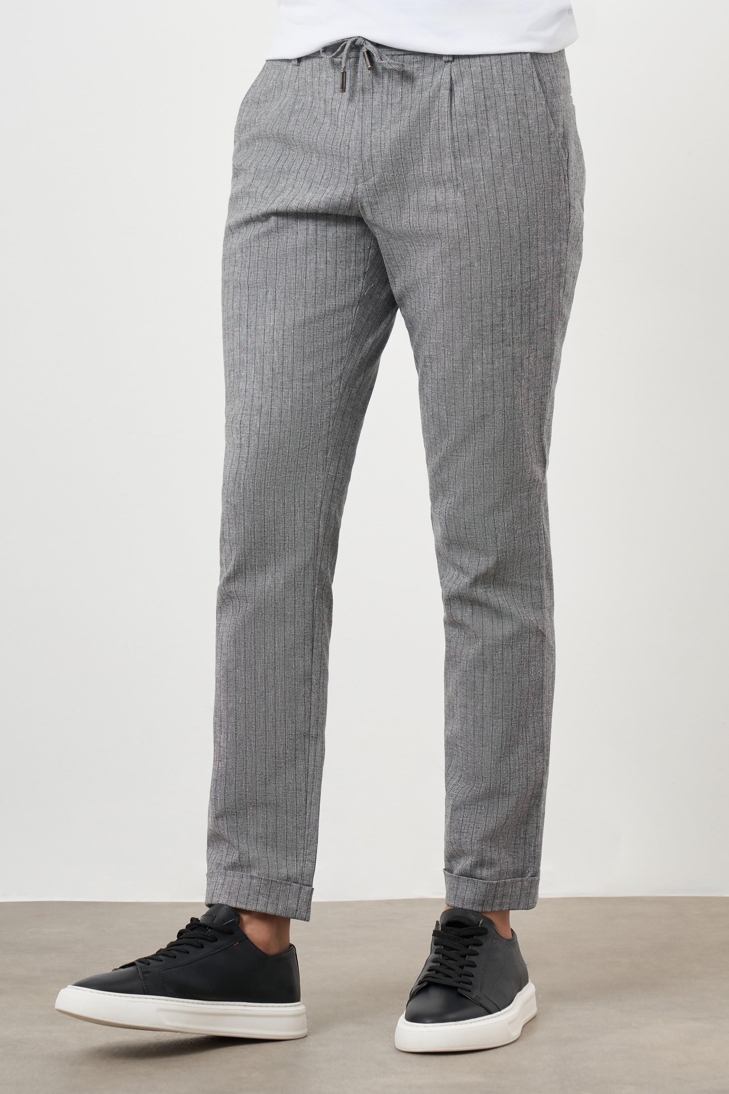 Morven Erkek Siyah Pamuk Keten Trend İpli Jogger Slim Fit Spor Pantolon