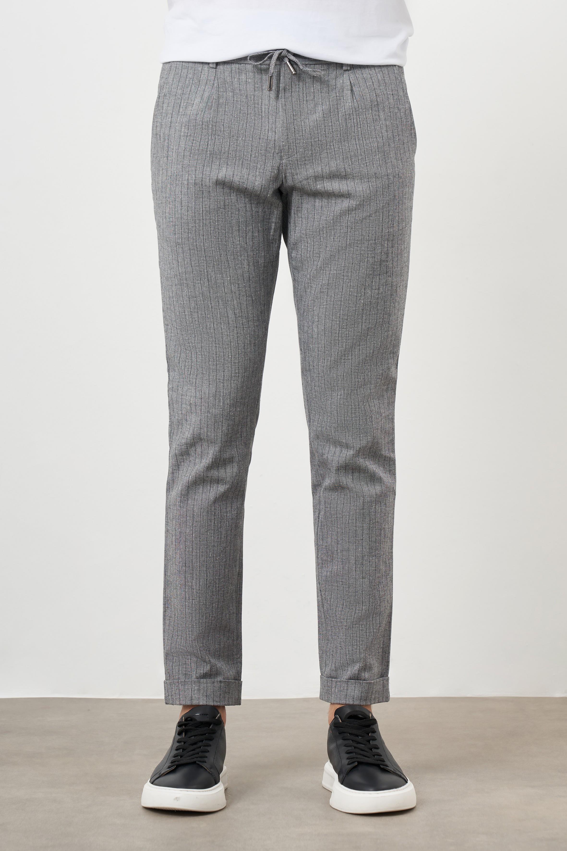 Morven Erkek Siyah Pamuk Keten Trend İpli Jogger Slim Fit Spor Pantolon