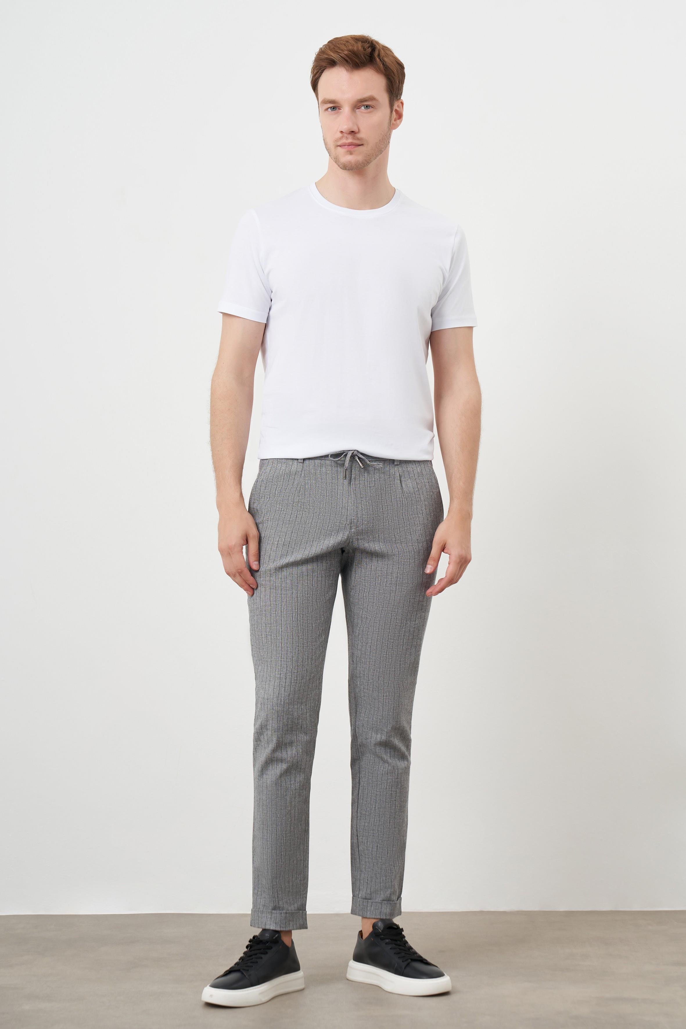 Morven Erkek Siyah Pamuk Keten Trend İpli Jogger Slim Fit Spor Pantolon