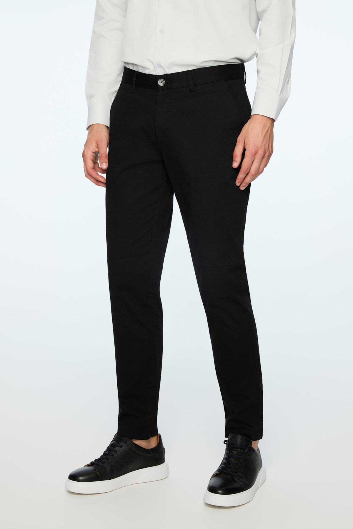Morven Erkek Siyah Pamuk Trend Düz Slim Fit Chino Pantolon