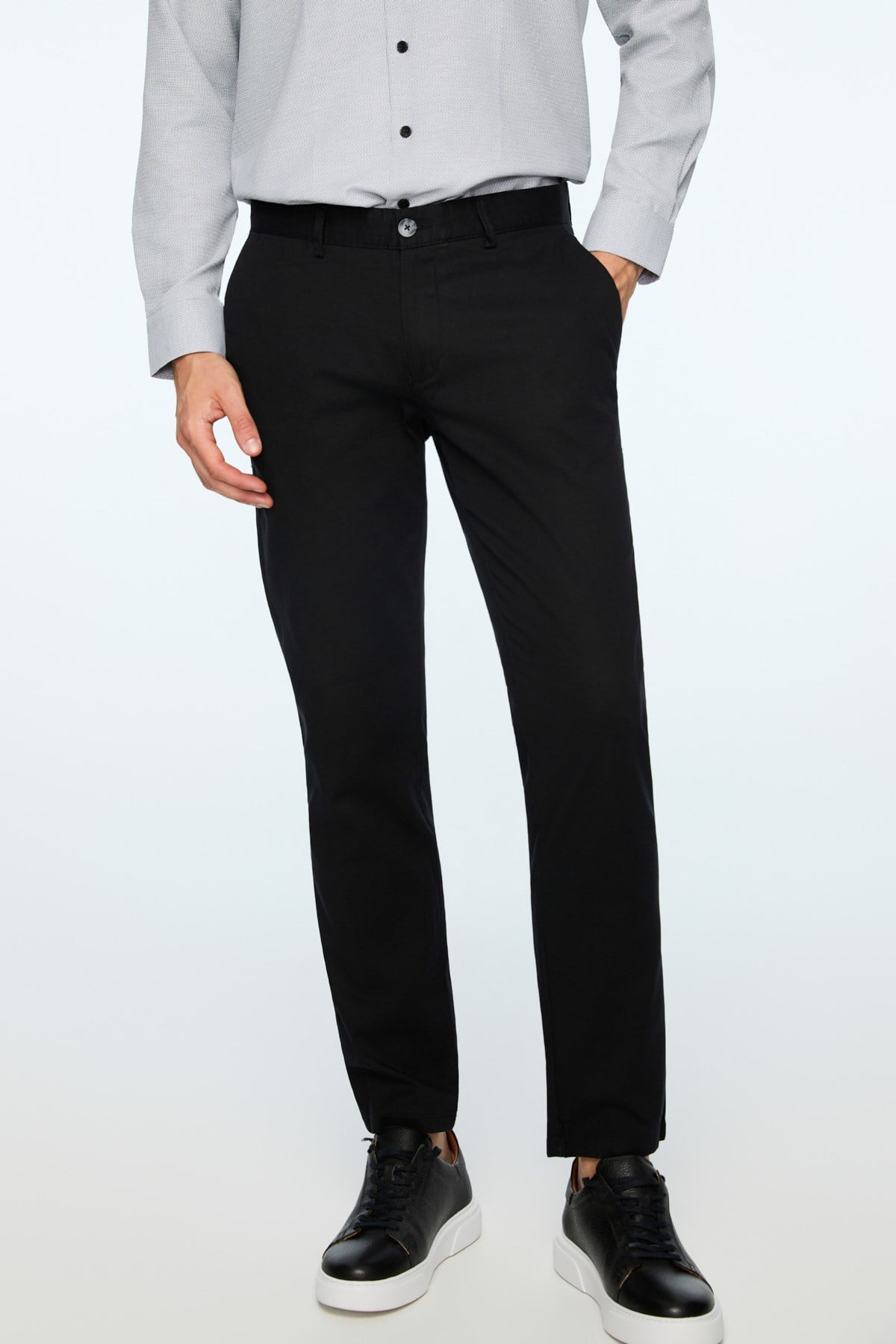 Morven Erkek Siyah Pamuk Trend Düz Slim Fit Chino Pantolon