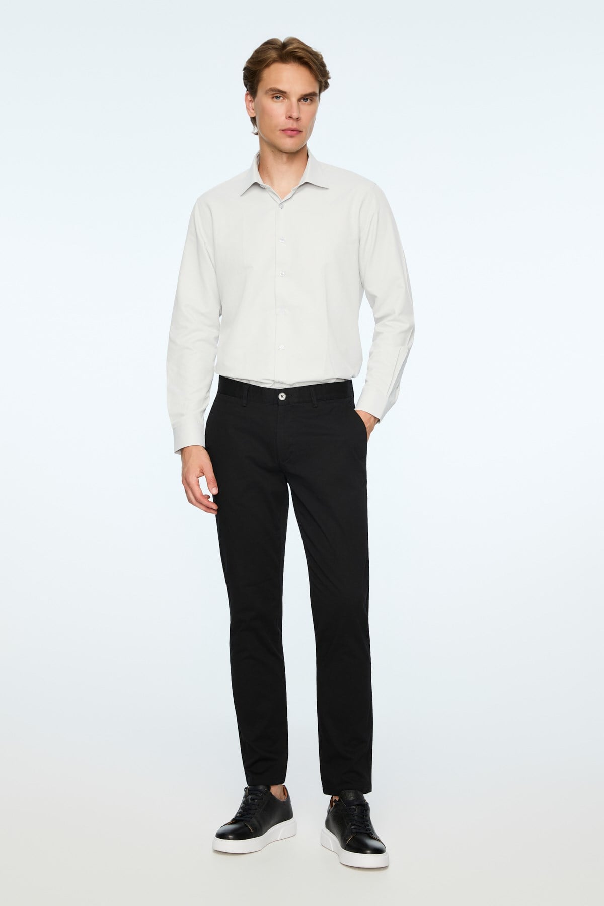 Morven Erkek Siyah Pamuk Trend Düz Slim Fit Chino Pantolon
