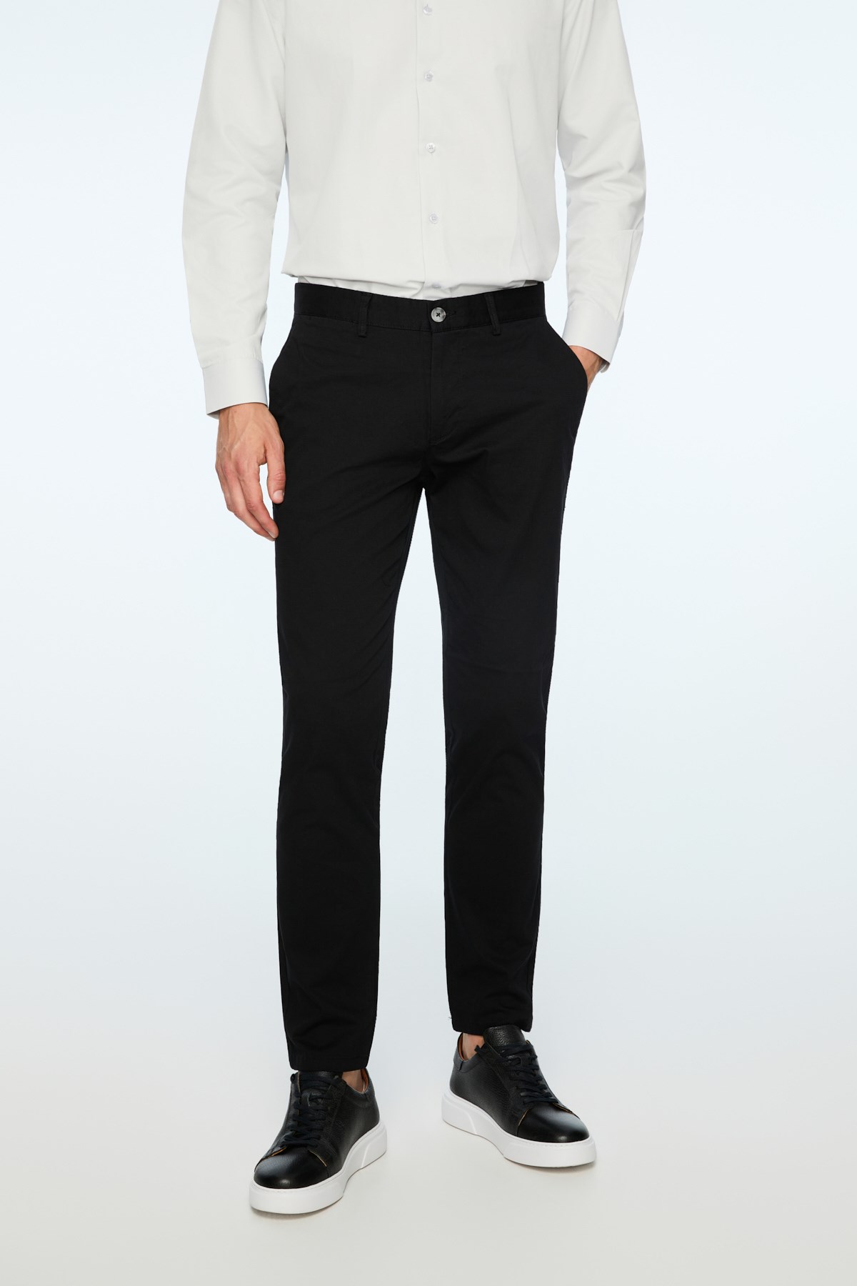 Morven Erkek Siyah Pamuk Trend Düz Slim Fit Chino Pantolon