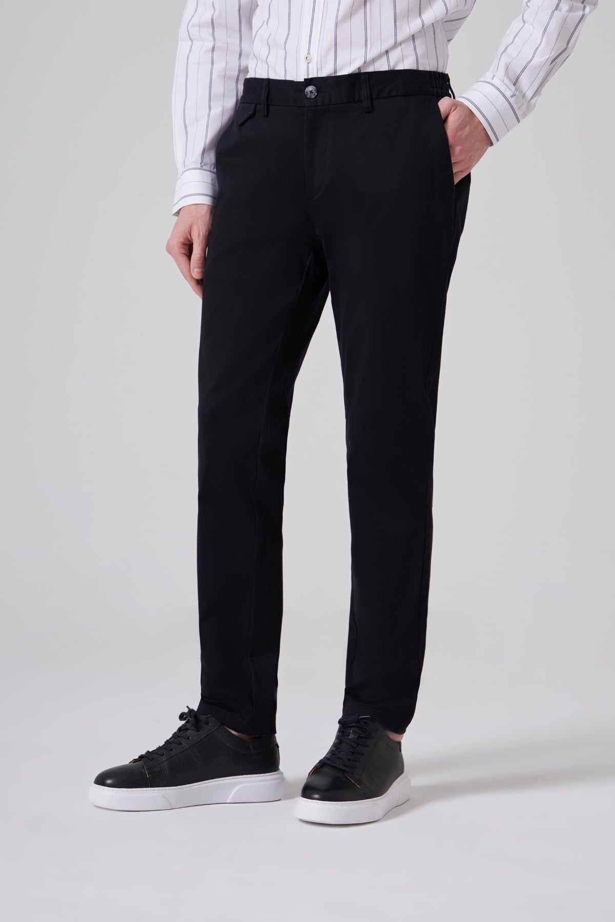 Morven Erkek Siyah Pamuk Trend Slim Fit Chino Pantolon