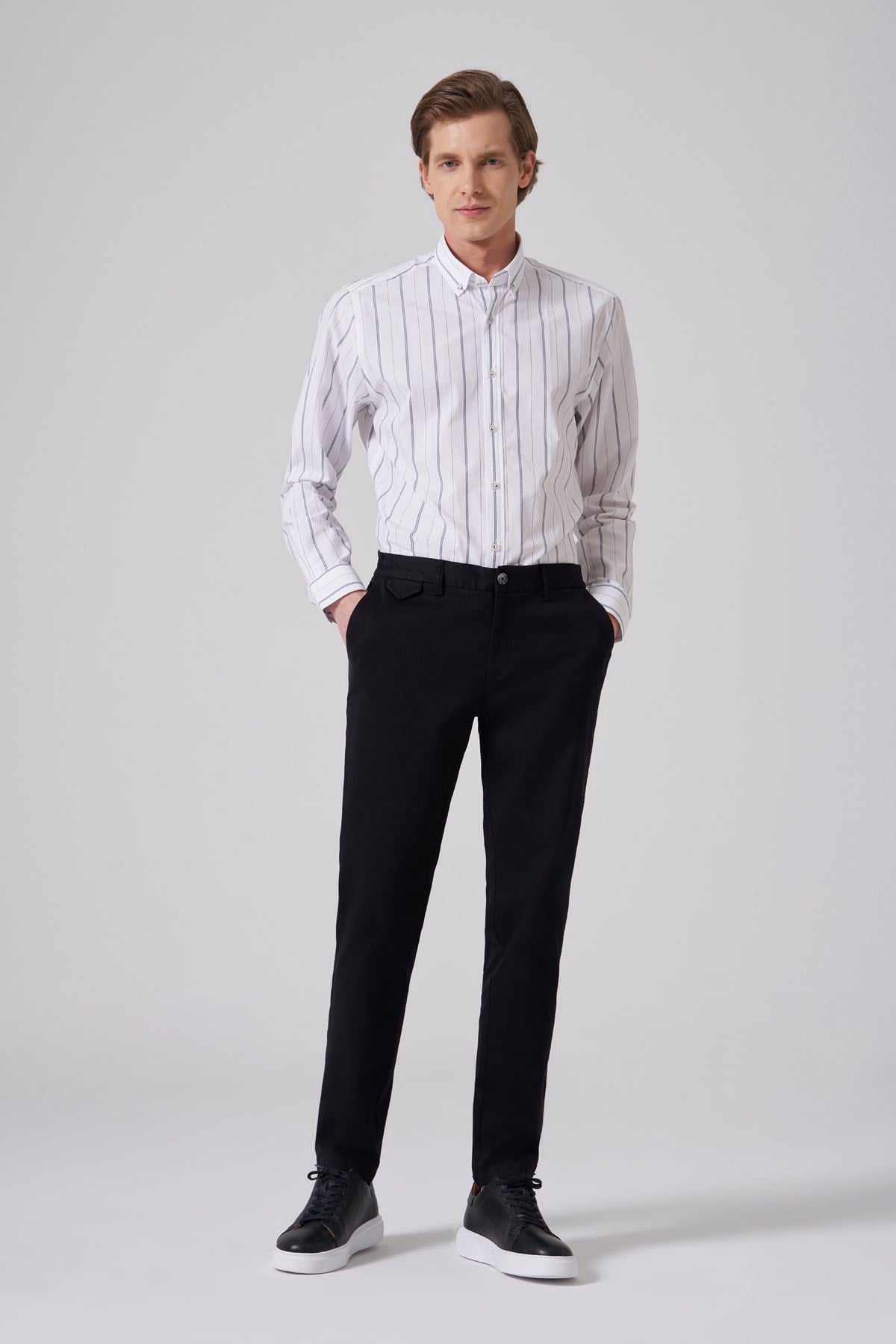 Morven Erkek Siyah Pamuk Trend Slim Fit Chino Pantolon