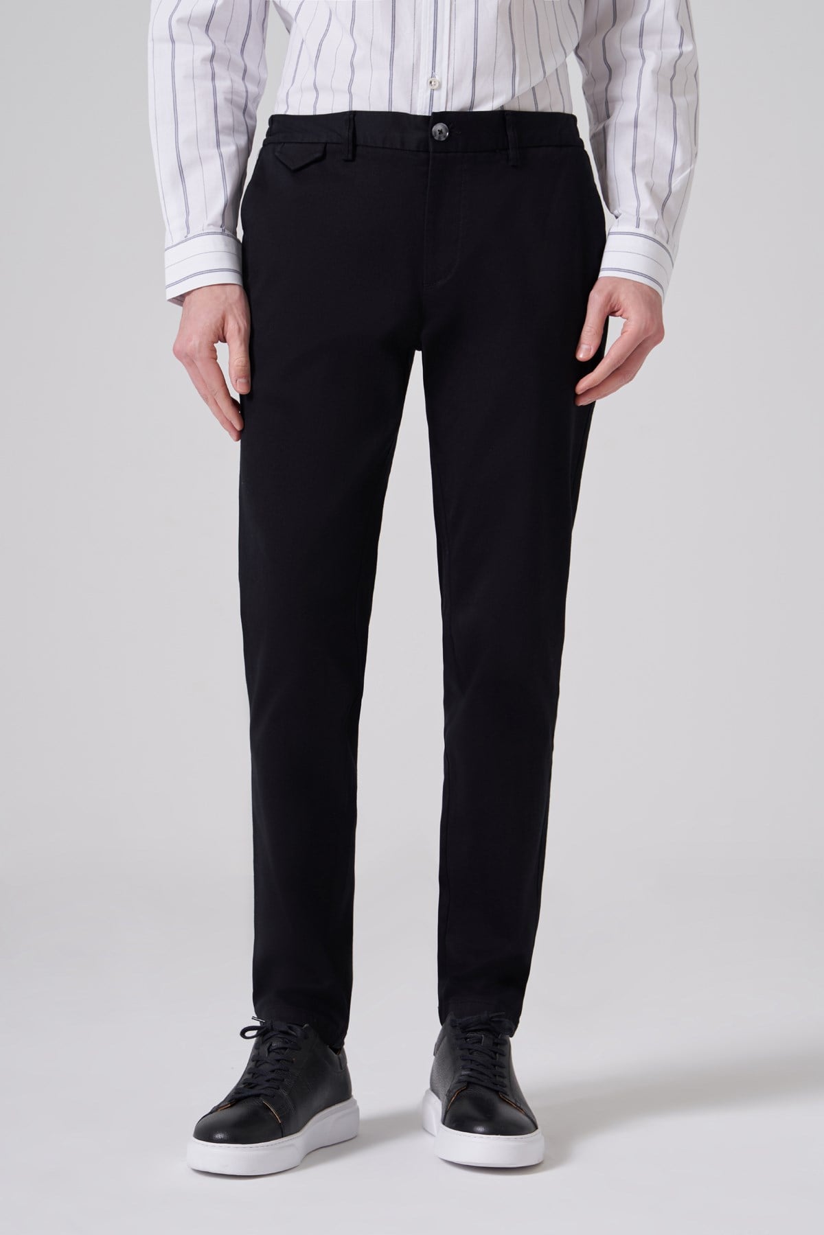 Morven Erkek Siyah Pamuk Trend Slim Fit Chino Pantolon