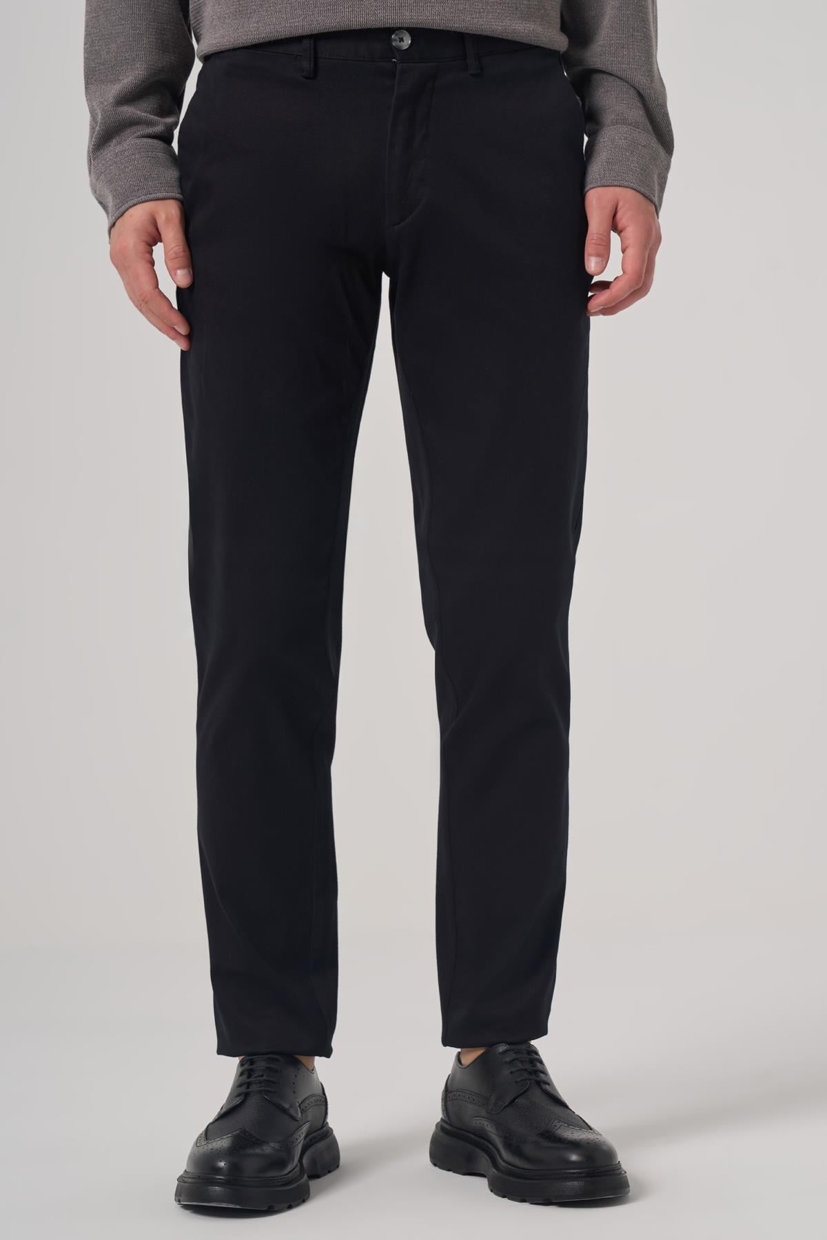 Morven Erkek Siyah Pamuk Trend Slim Fit Chino Pantolon