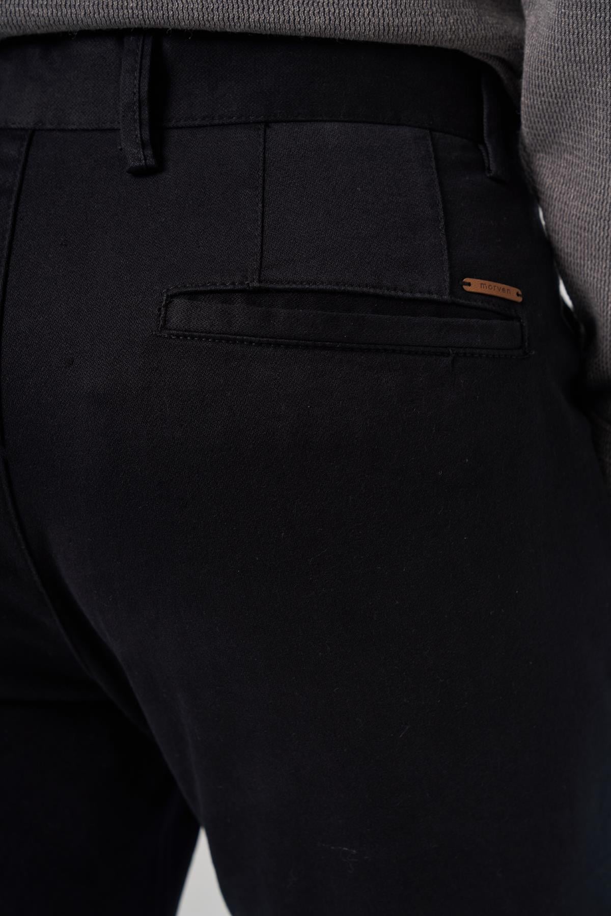 Morven Erkek Siyah Pamuk Trend Slim Fit Chino Pantolon