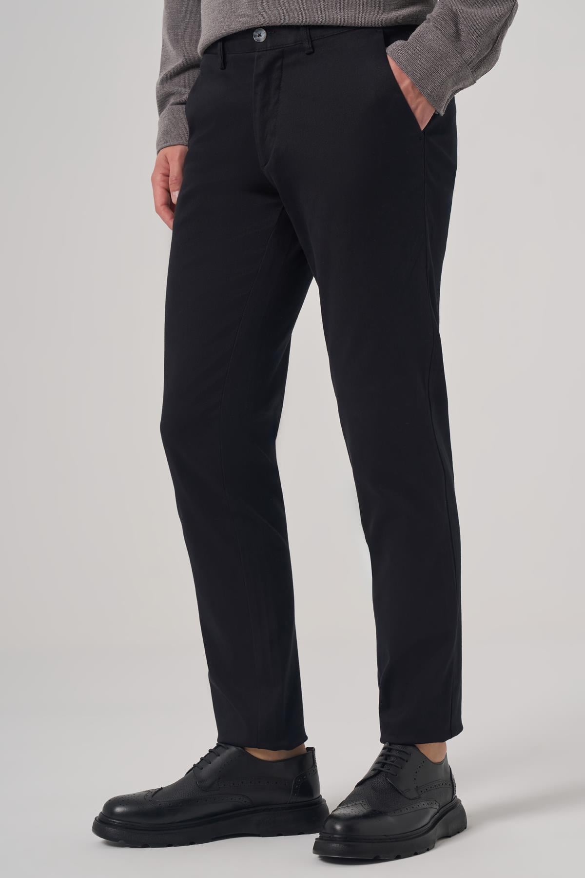 Morven Erkek Siyah Pamuk Trend Slim Fit Chino Pantolon