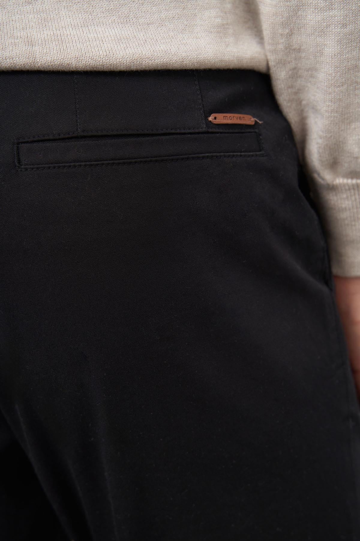 Morven Erkek Siyah Pamuk Yan Cep Slim Fit Chino Pantolon