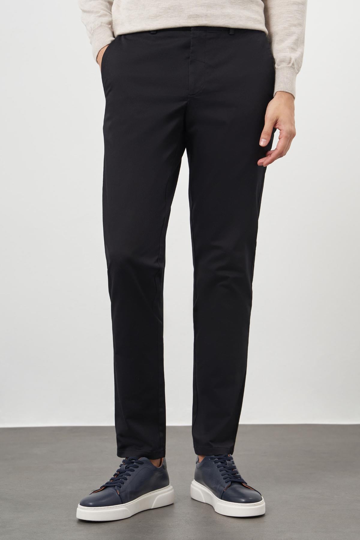 Morven Erkek Siyah Pamuk Yan Cep Slim Fit Chino Pantolon