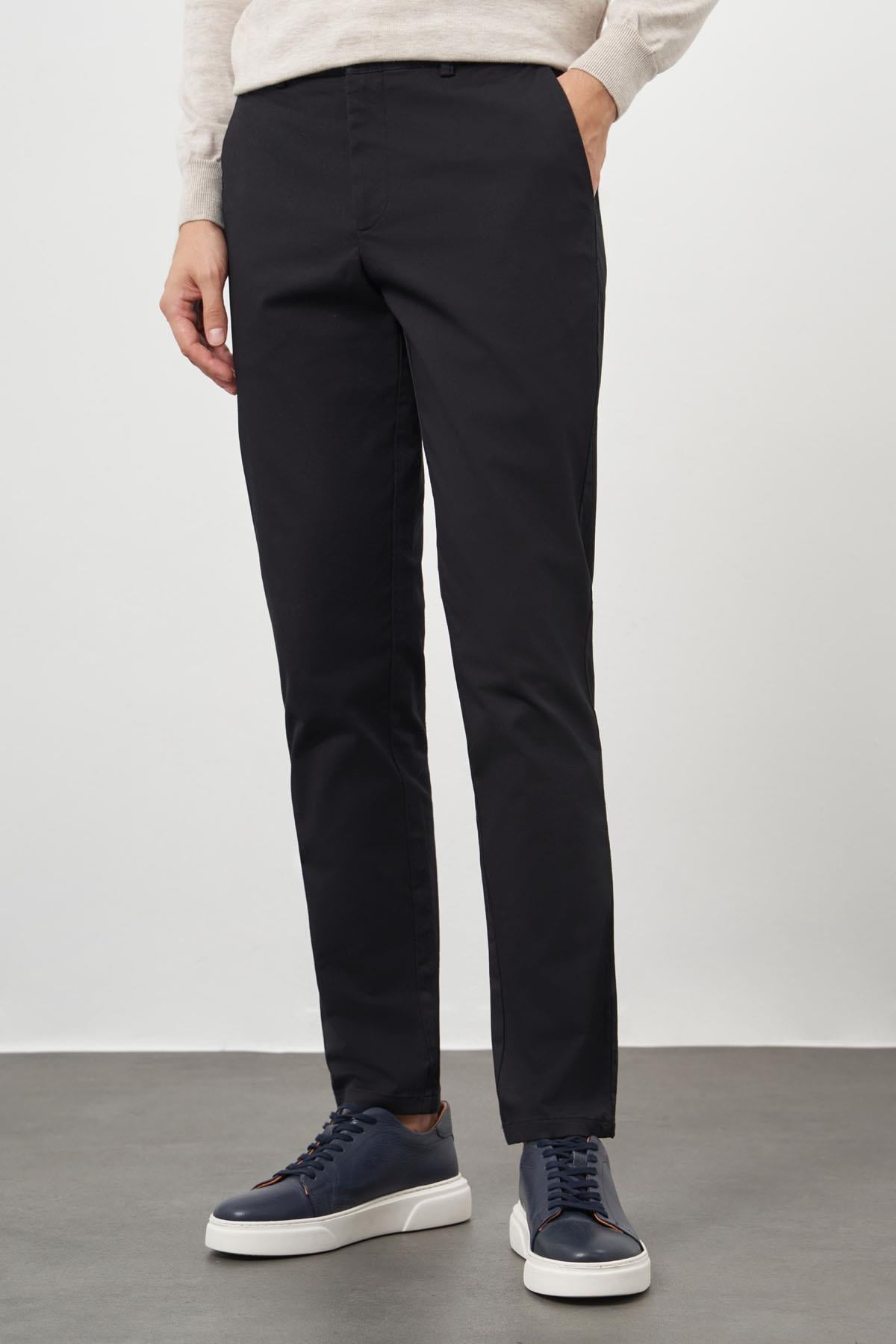 Morven Erkek Siyah Pamuk Yan Cep Slim Fit Chino Pantolon