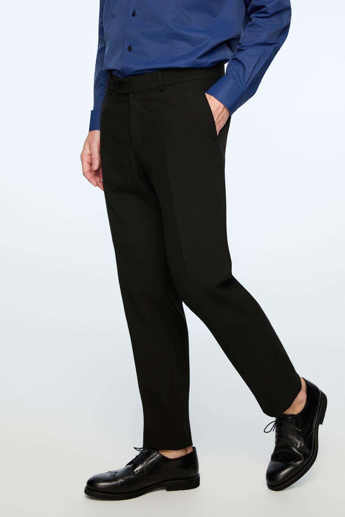 Morven Erkek Siyah Poliviskon Basic Düz Slim Fit Pantolon