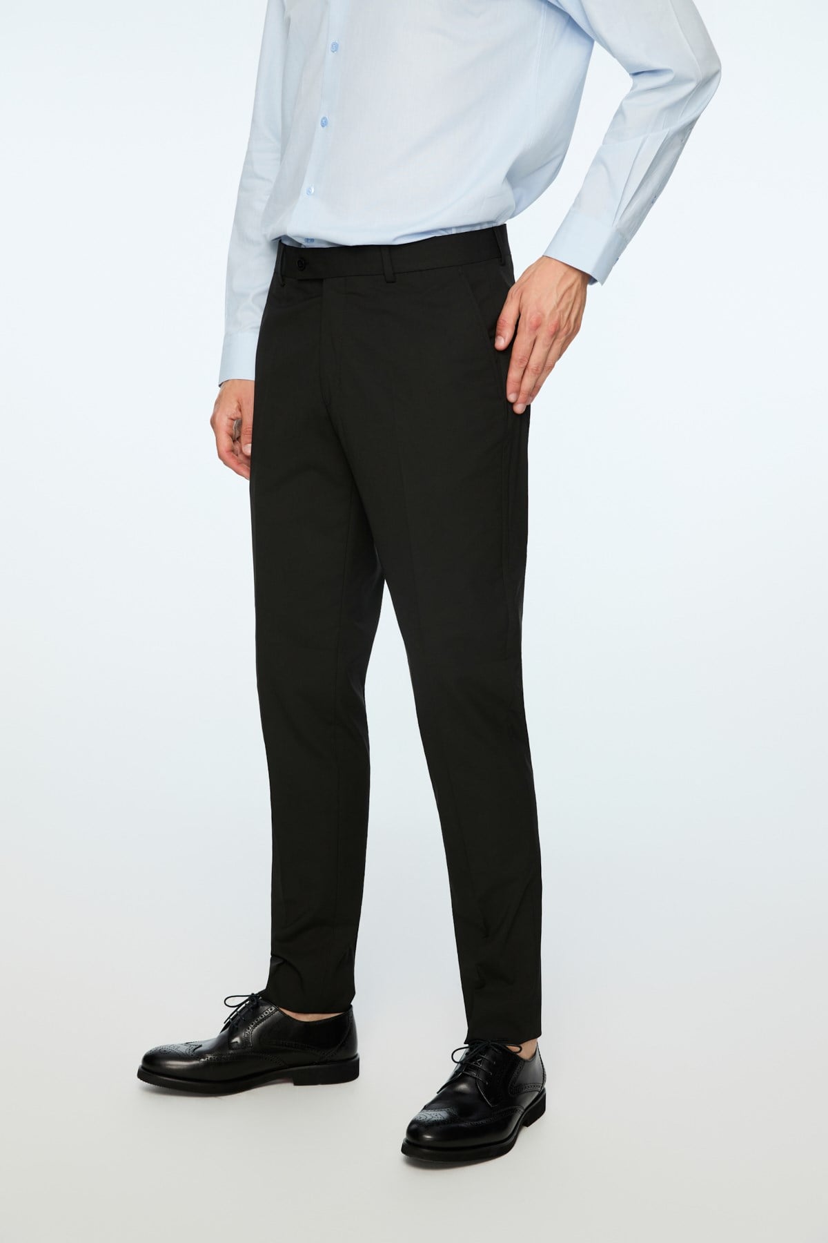 Morven Erkek Siyah Poliviskon Basic Düz Slim Fit Pantolon