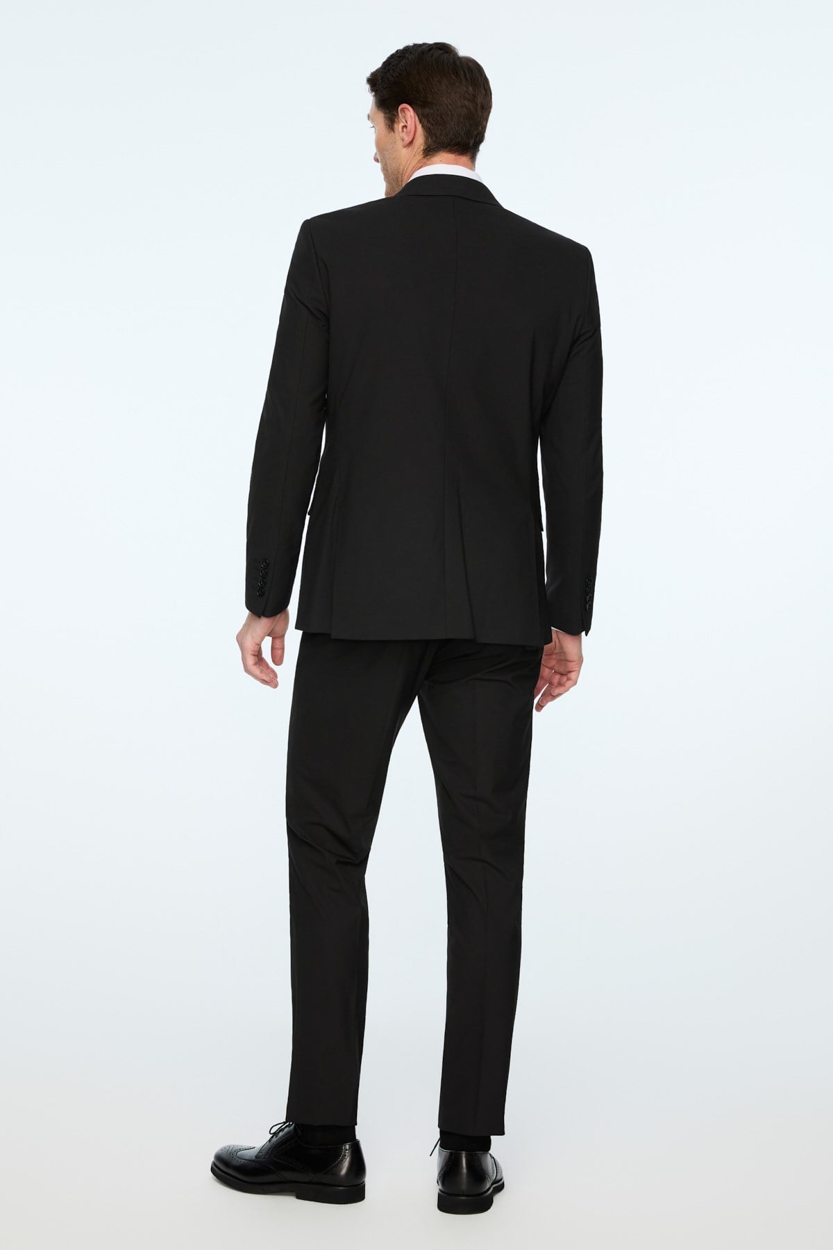 Morven Erkek Siyah Poliviskon Basic Düz Slim Fit Sivri Yaka Takım Elbise