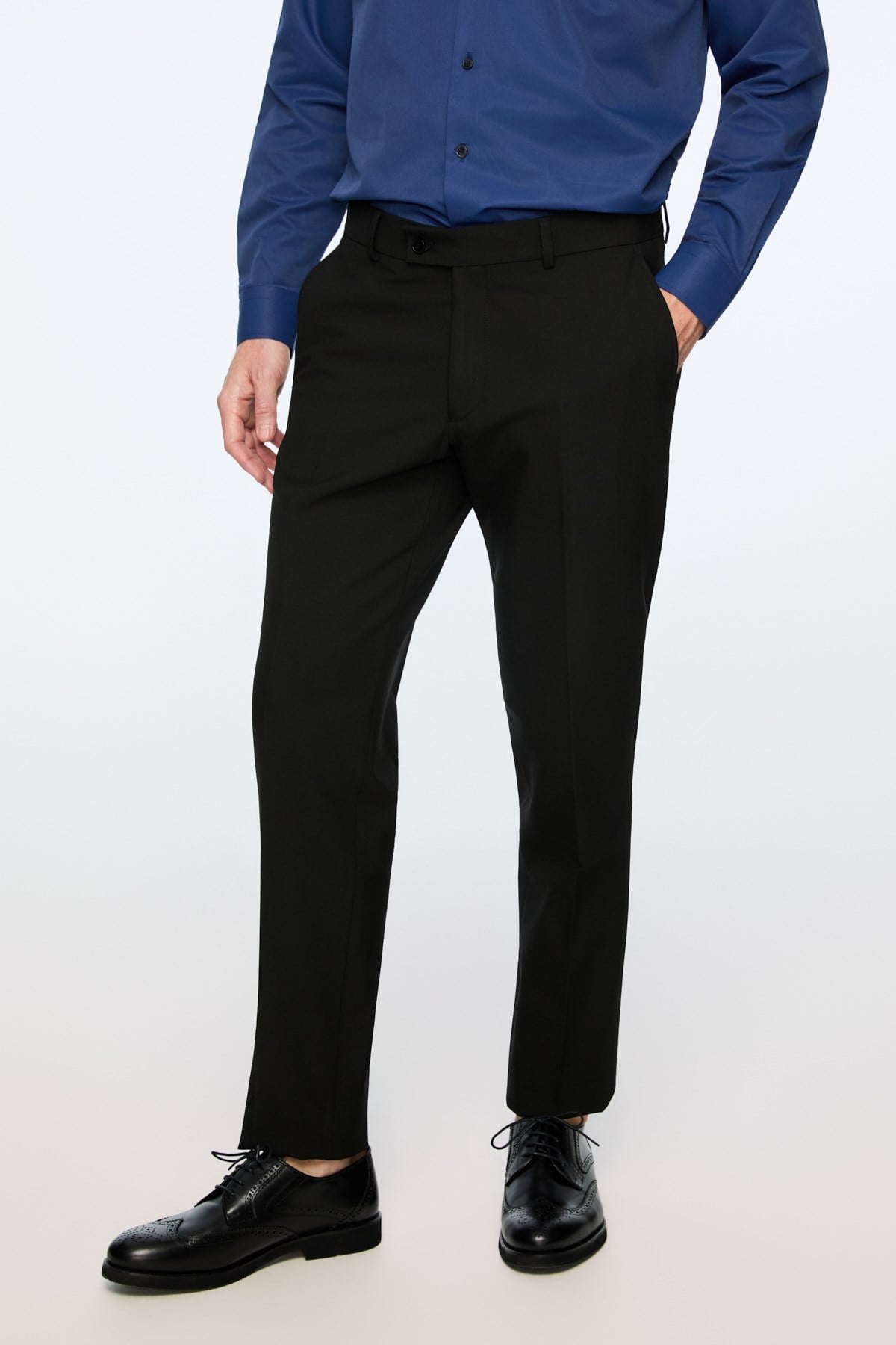 Morven Erkek Siyah Poliviskon Basic Düz Slim Fit Pantolon