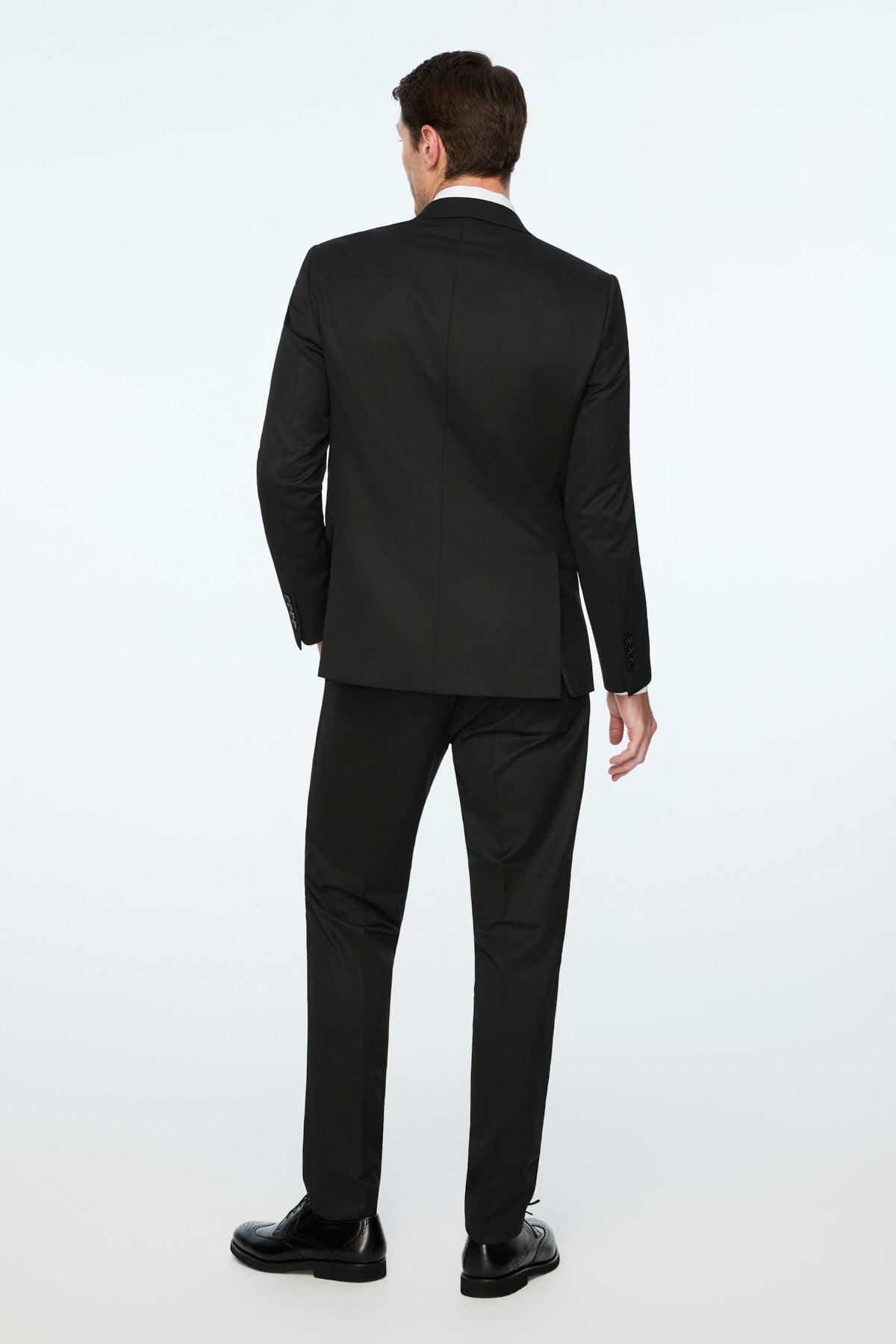 Morven Erkek Siyah Poliviskon Basic Düz Slim Fit Sivri Yaka Takım Elbise