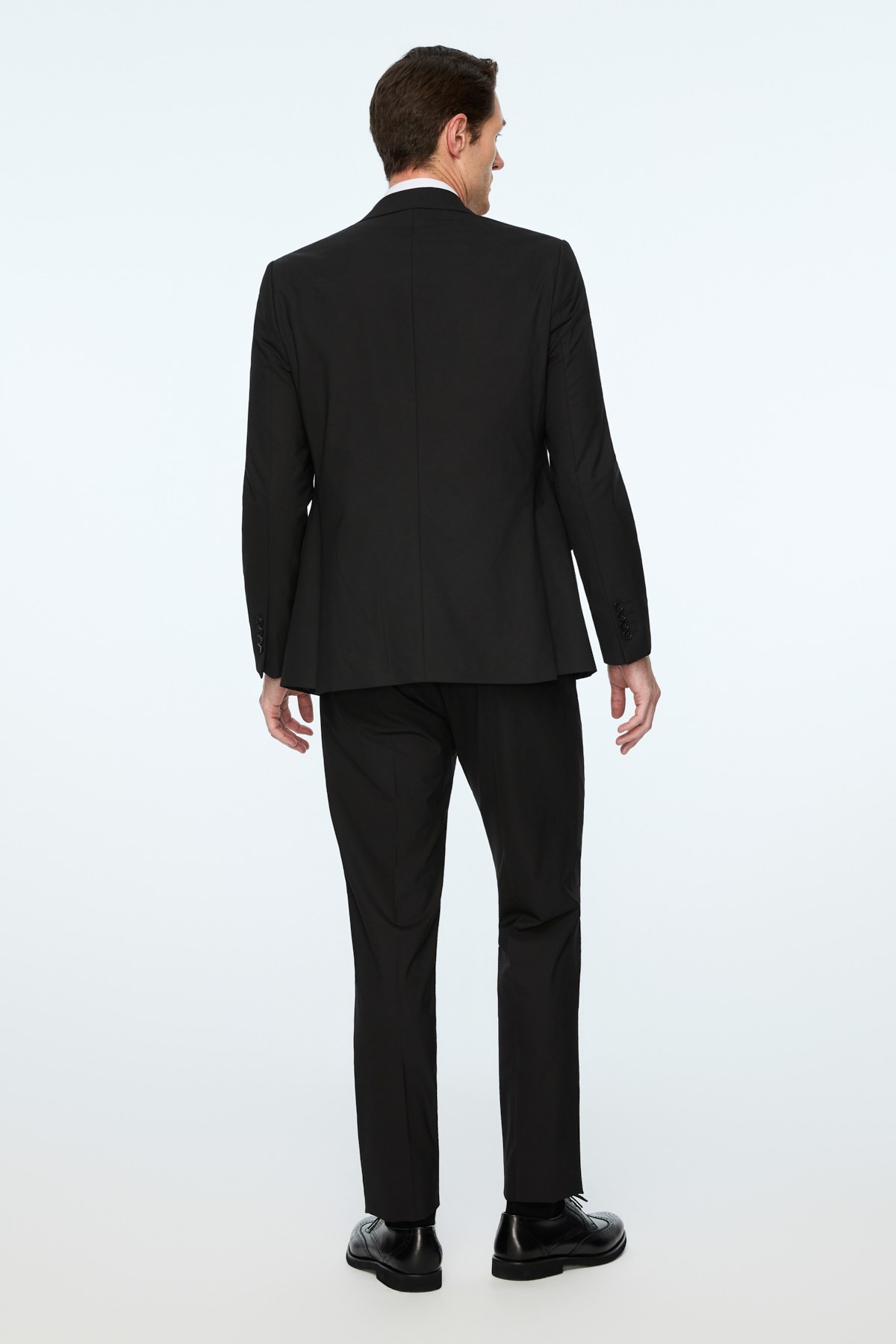 Morven Erkek Siyah Poliviskon Basic Düz Slim Fit Sivri Yaka Takım Elbise