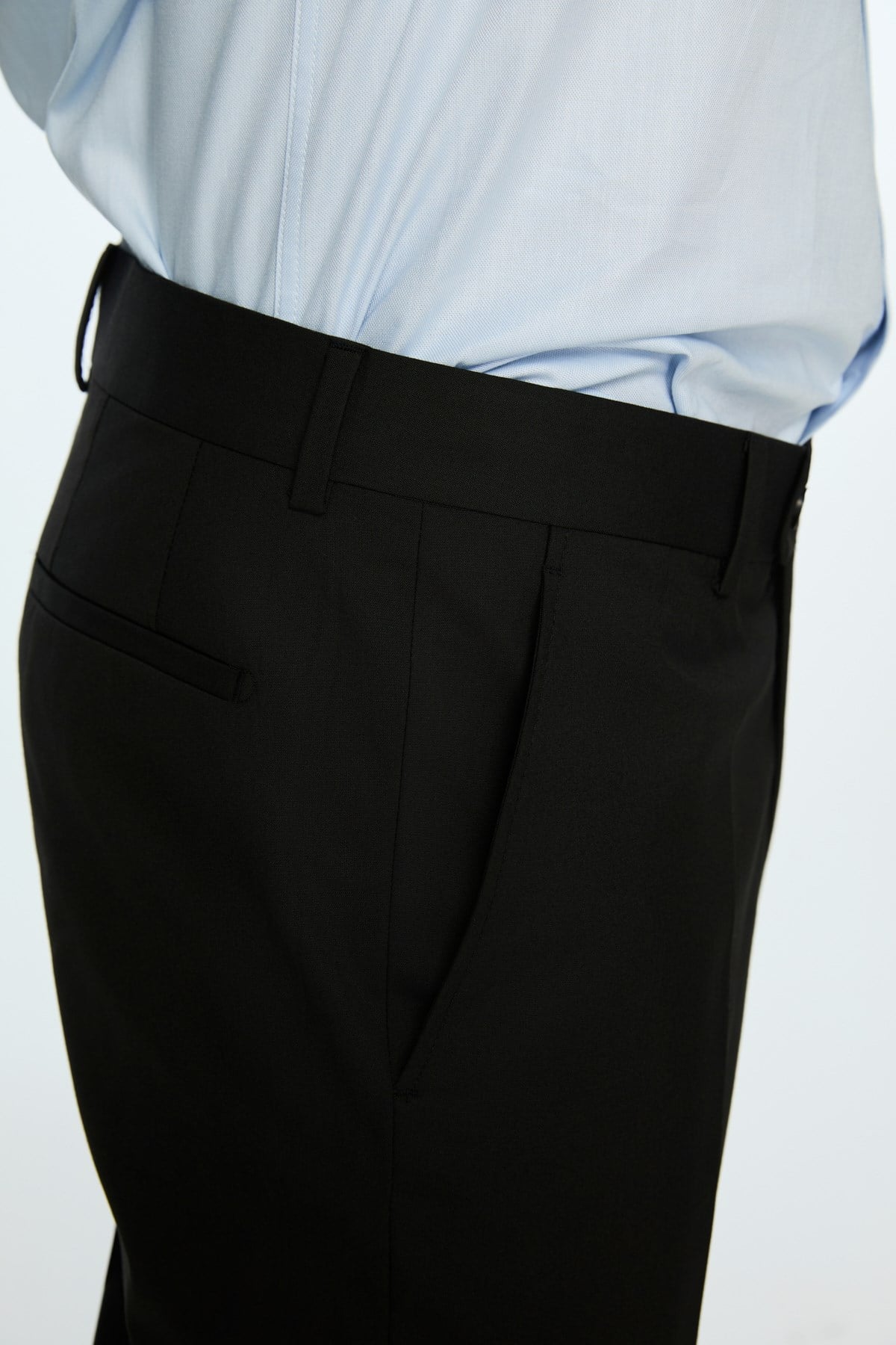 Morven Erkek Siyah Poliviskon Basic Düz Slim Fit Pantolon