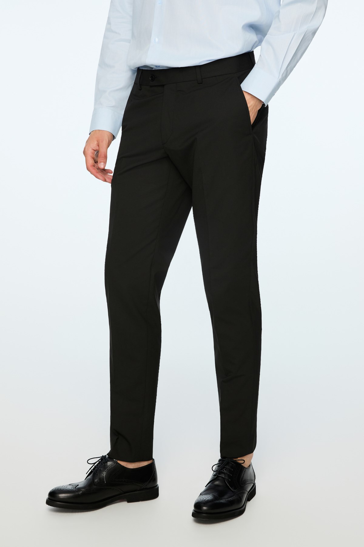 Morven Erkek Siyah Poliviskon Basic Düz Slim Fit Pantolon