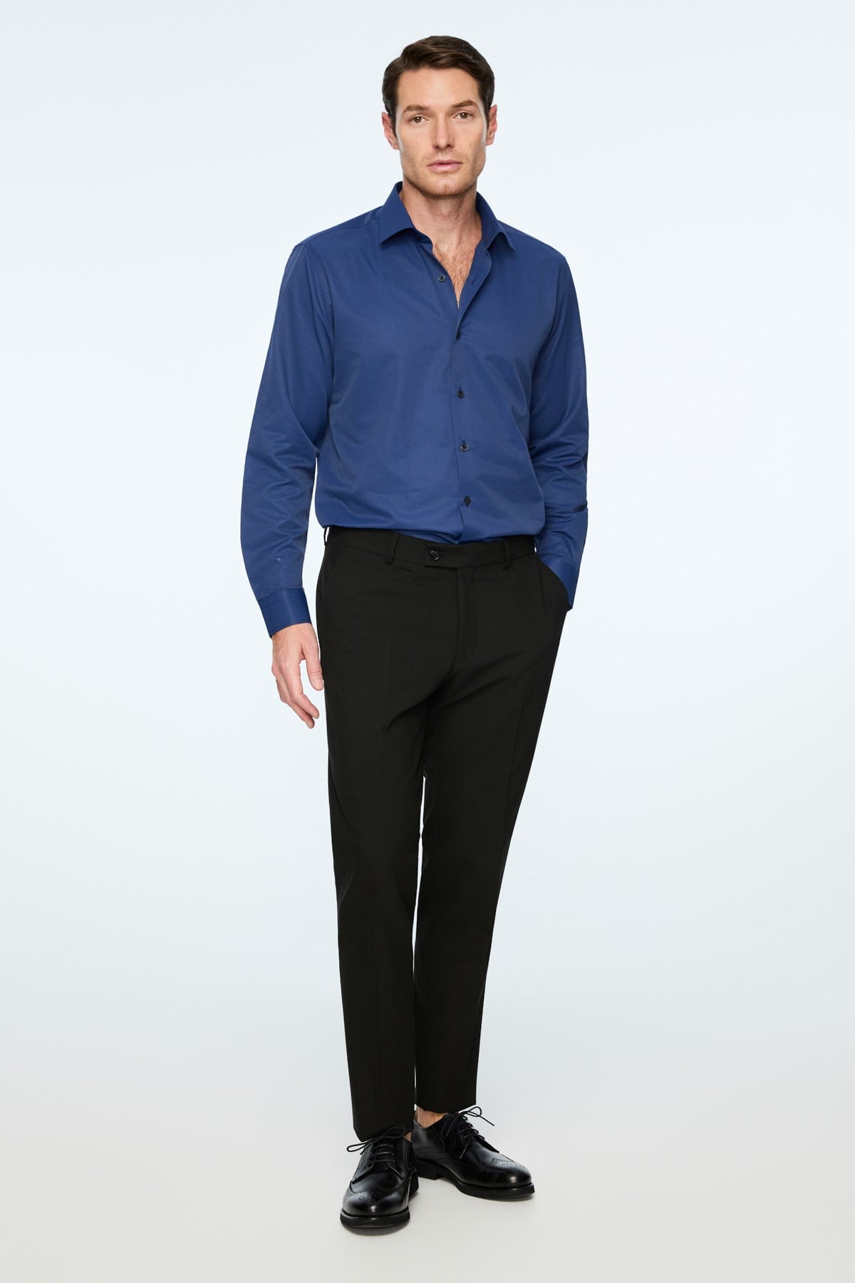 Morven Erkek Siyah Poliviskon Basic Düz Slim Fit Pantolon