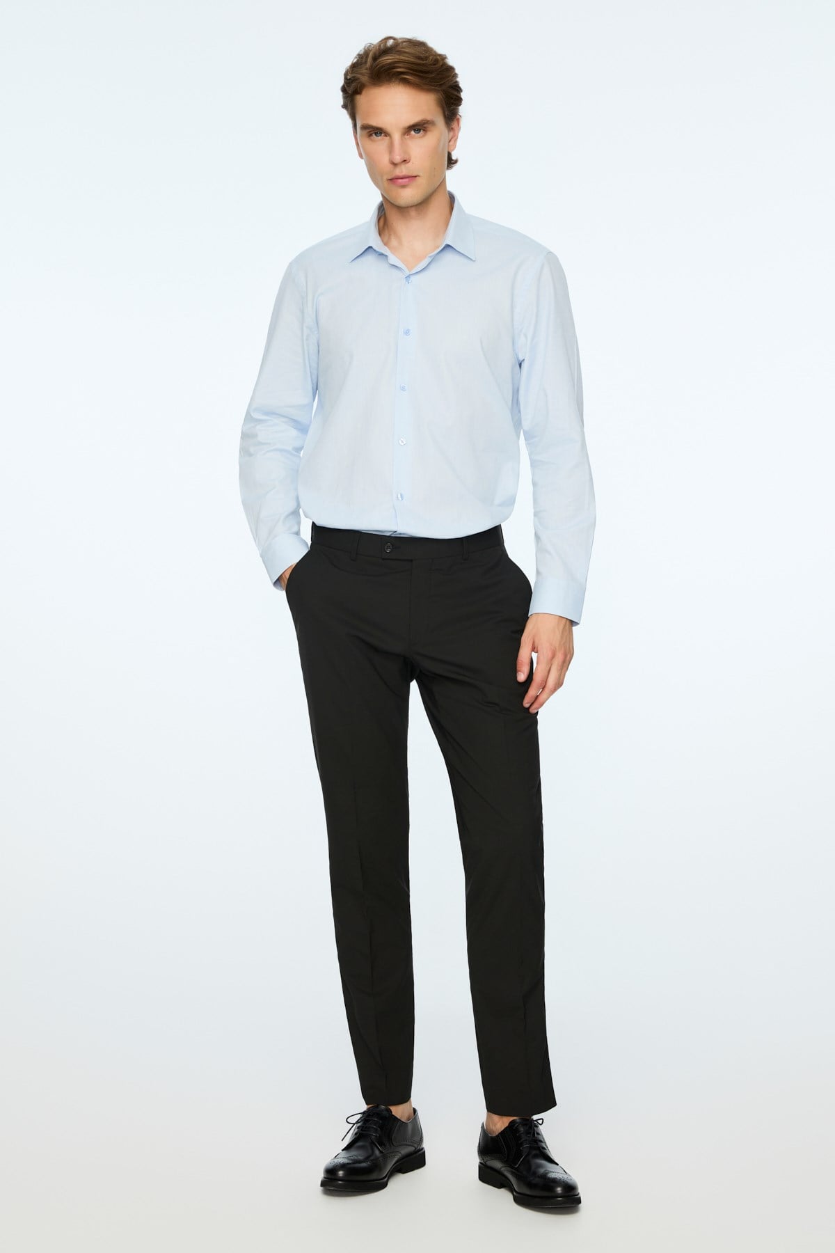 Morven Erkek Siyah Poliviskon Basic Düz Slim Fit Pantolon