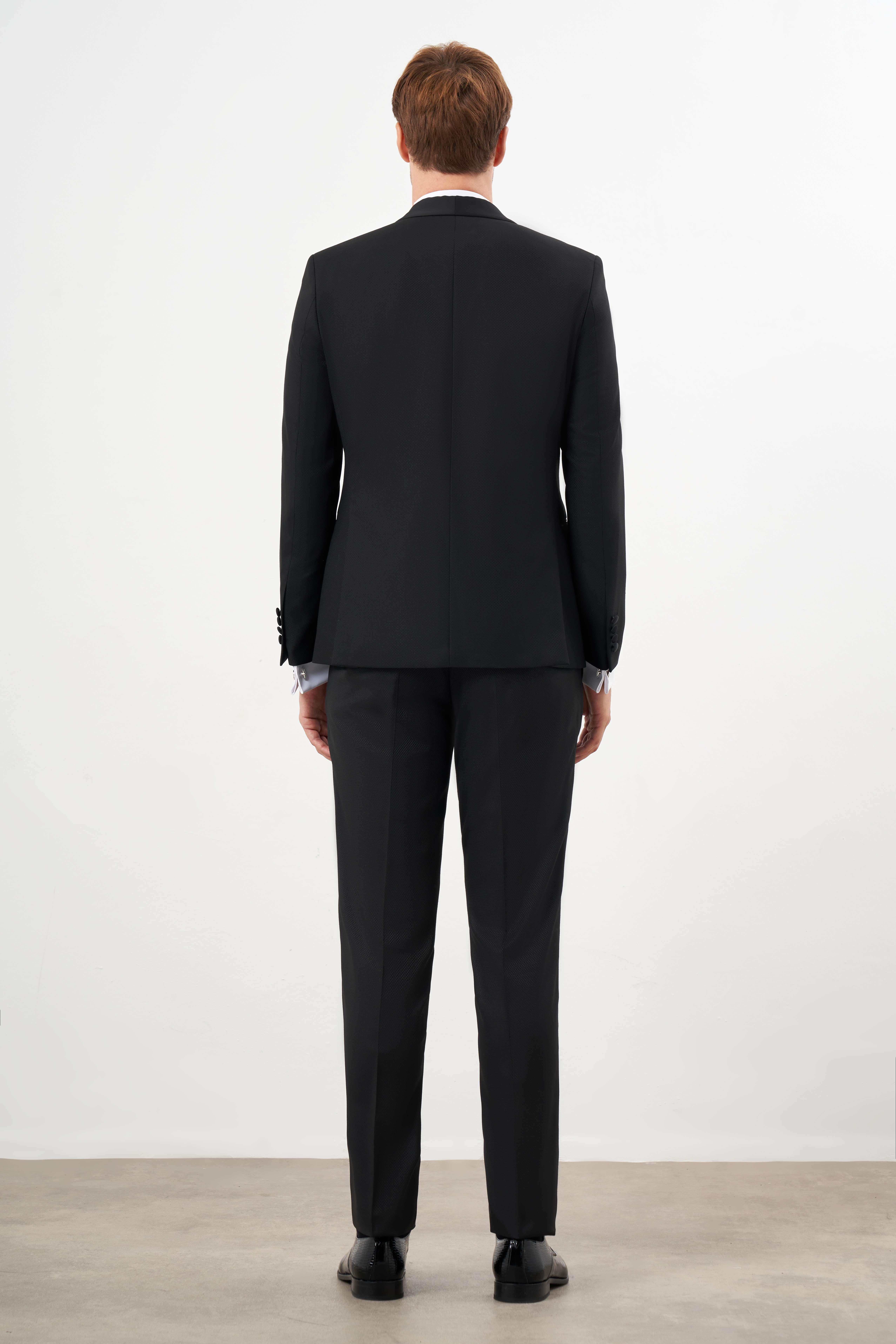 Morven Erkek Siyah Poliviskon Ceromonia Santorini Slim Fit Şal Yaka Damatlık