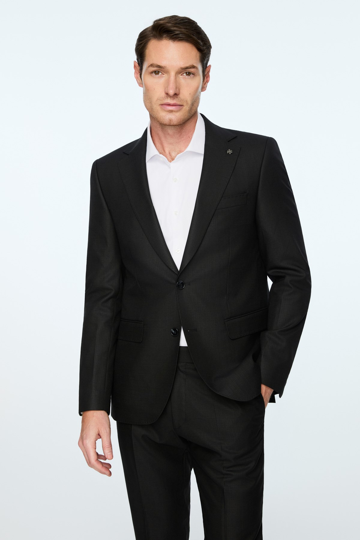 Morven Erkek Siyah Poliviskon Slim Fit Mono Yaka Takım Elbise