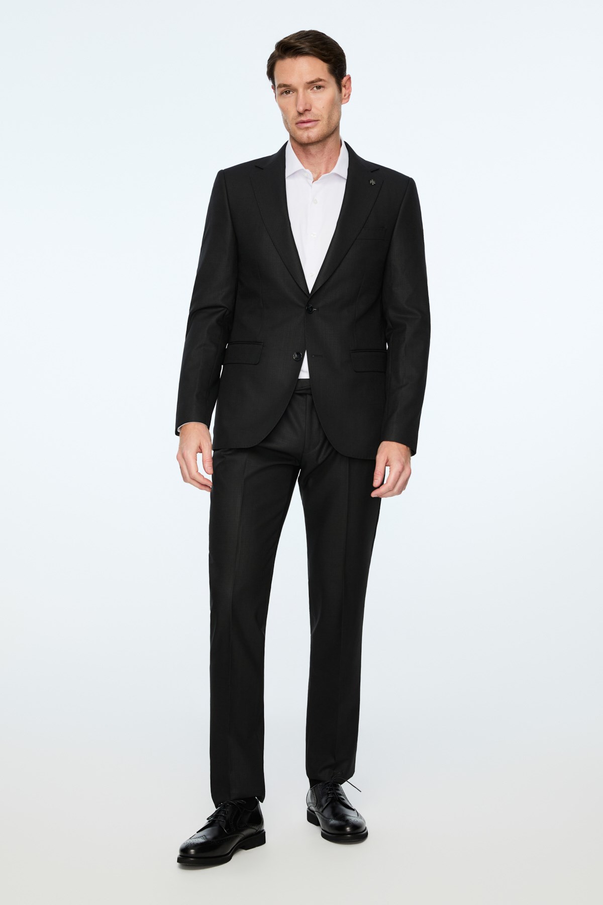 Morven Erkek Siyah Poliviskon Slim Fit Mono Yaka Takım Elbise