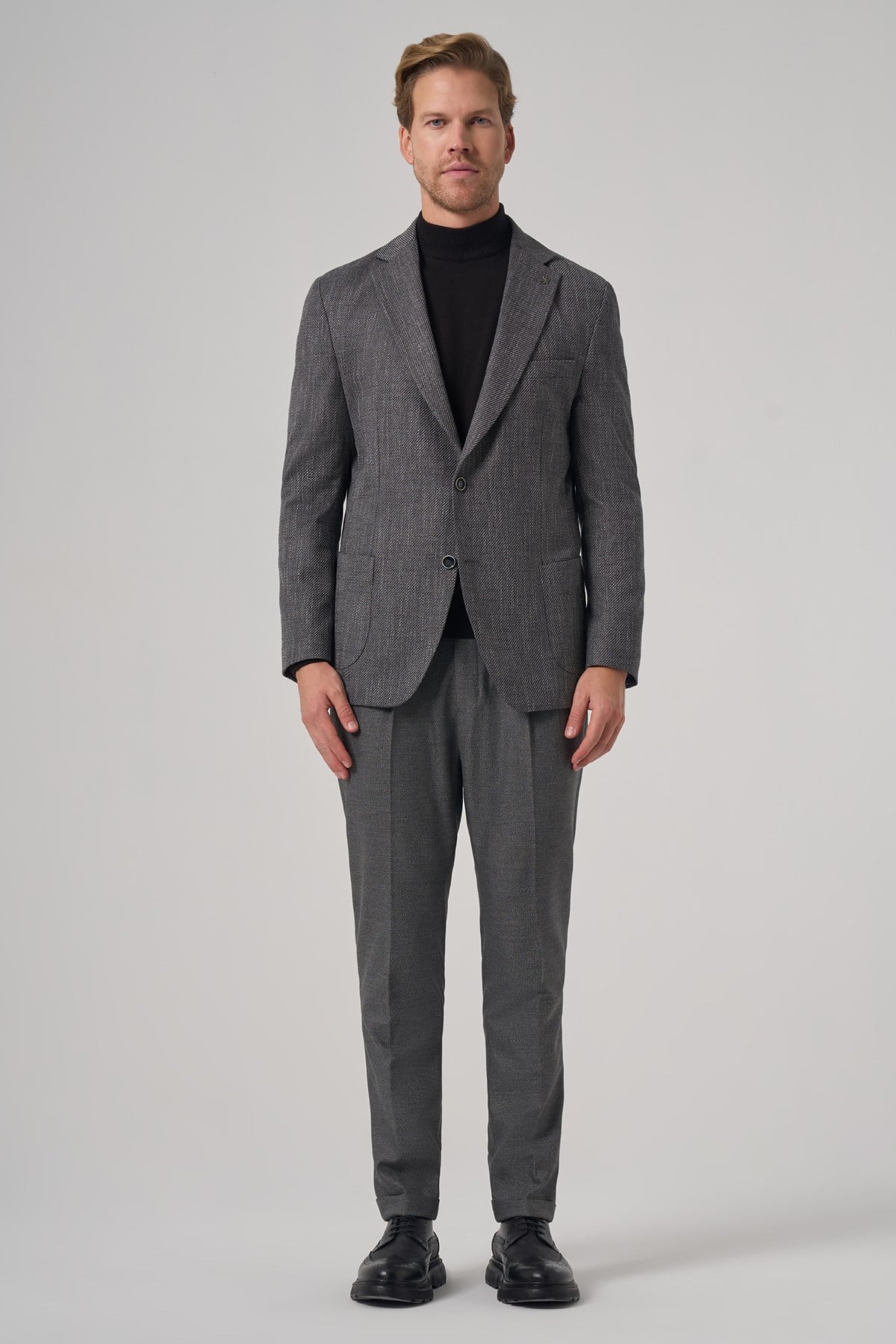 Morven Erkek Siyah Poliviskon Trend Desenli Dynamic Fit Mono Yaka Ceket