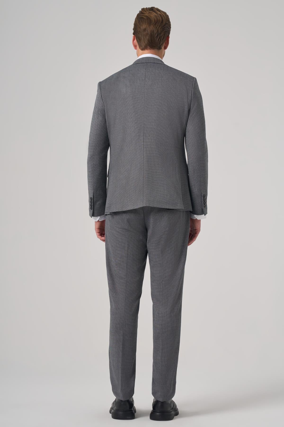 Morven Erkek Siyah Poliviskon Trend Desenli Slim Fit Yelekli Kombinli Takım Elbise