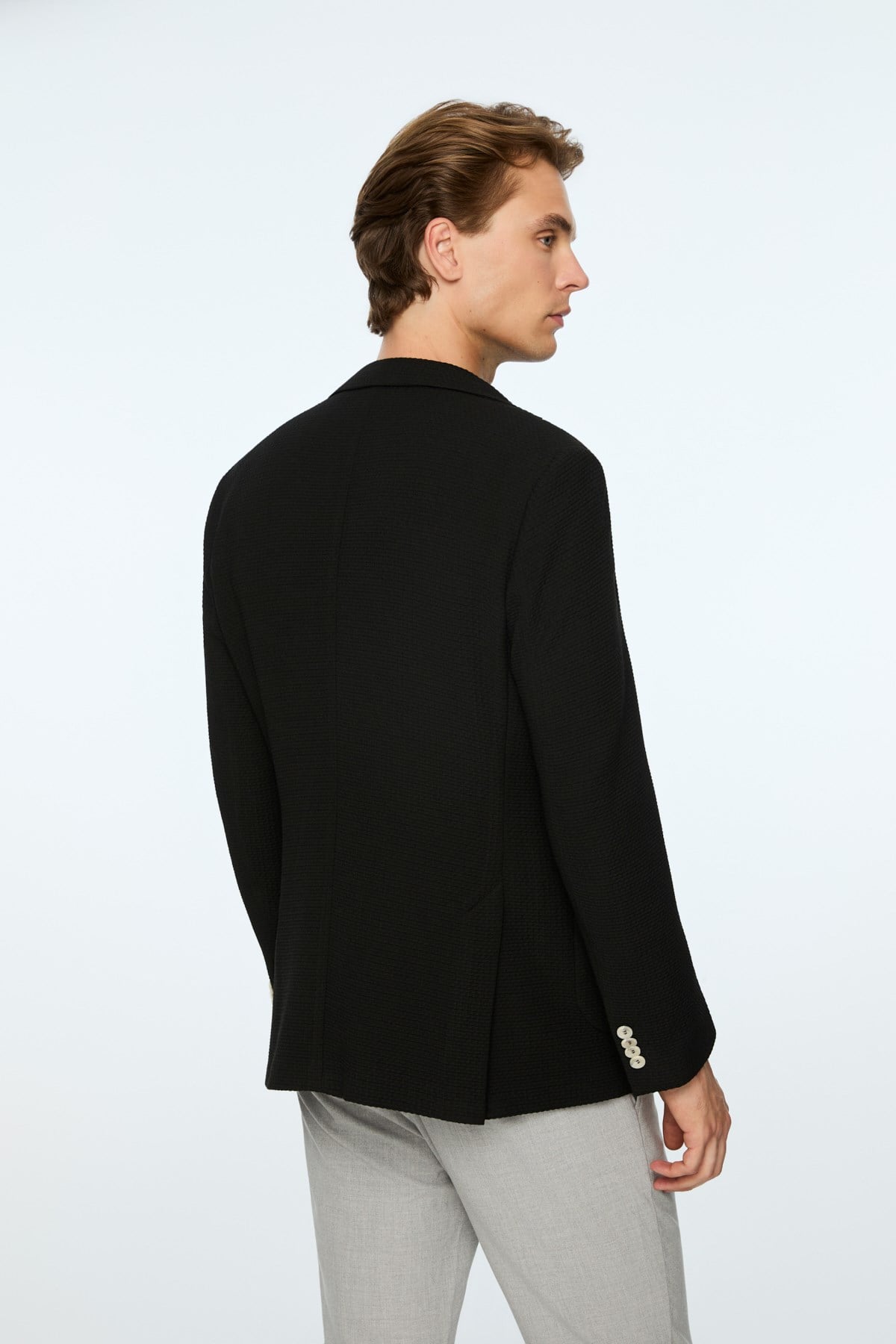 Morven Erkek Siyah Poliviskon Trend Desenli Slim Fit Ceket