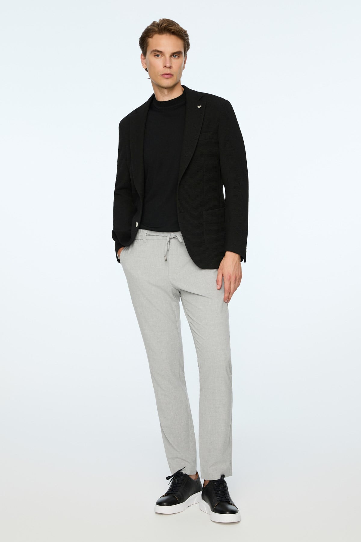 Morven Erkek Siyah Poliviskon Trend Desenli Slim Fit Ceket