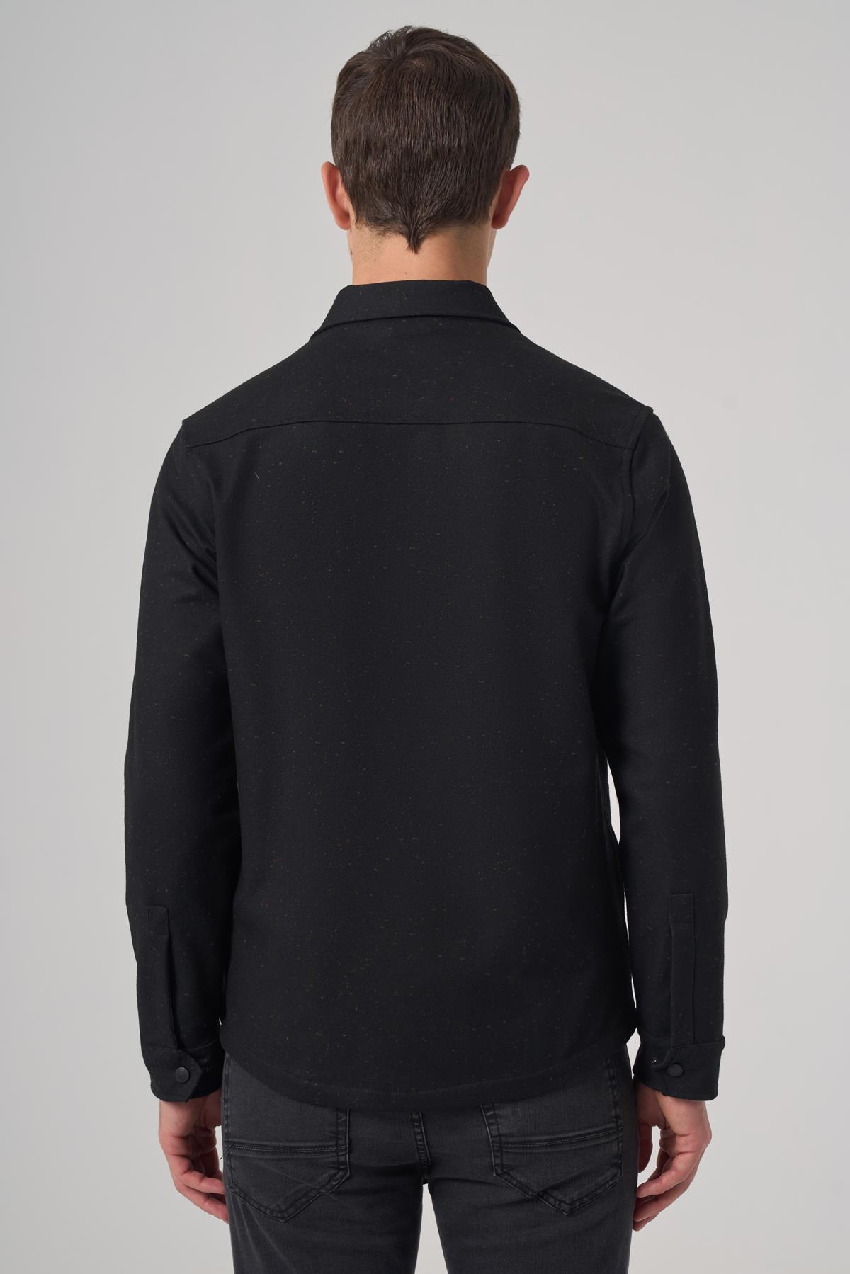 Morven Erkek Siyah Poliviskon Trend Düz Dynamic Fit Worker Gömlek Ceket