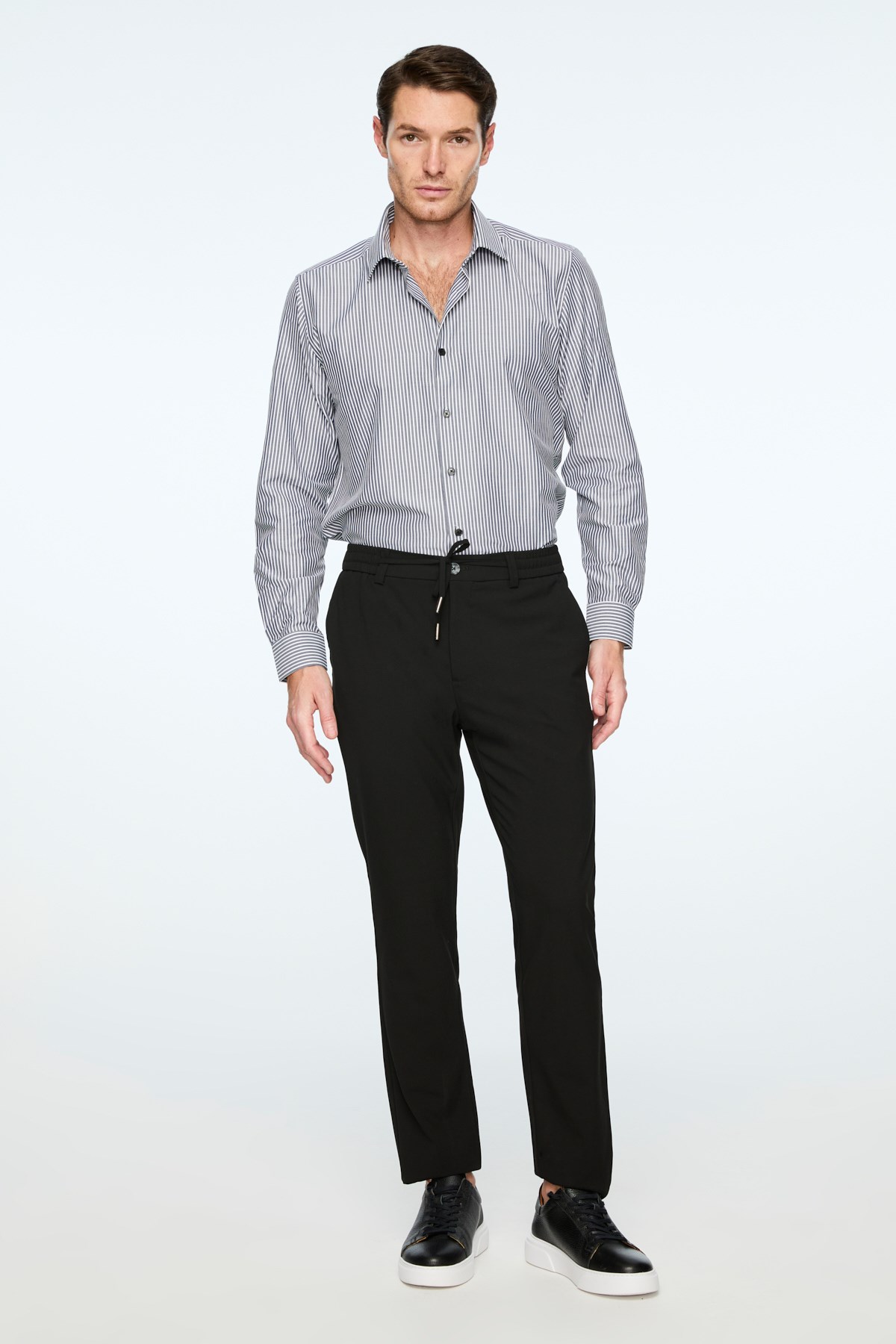 Morven Erkek Siyah Poliviskon Trend Düz Slim Fit Jogger Pantolon