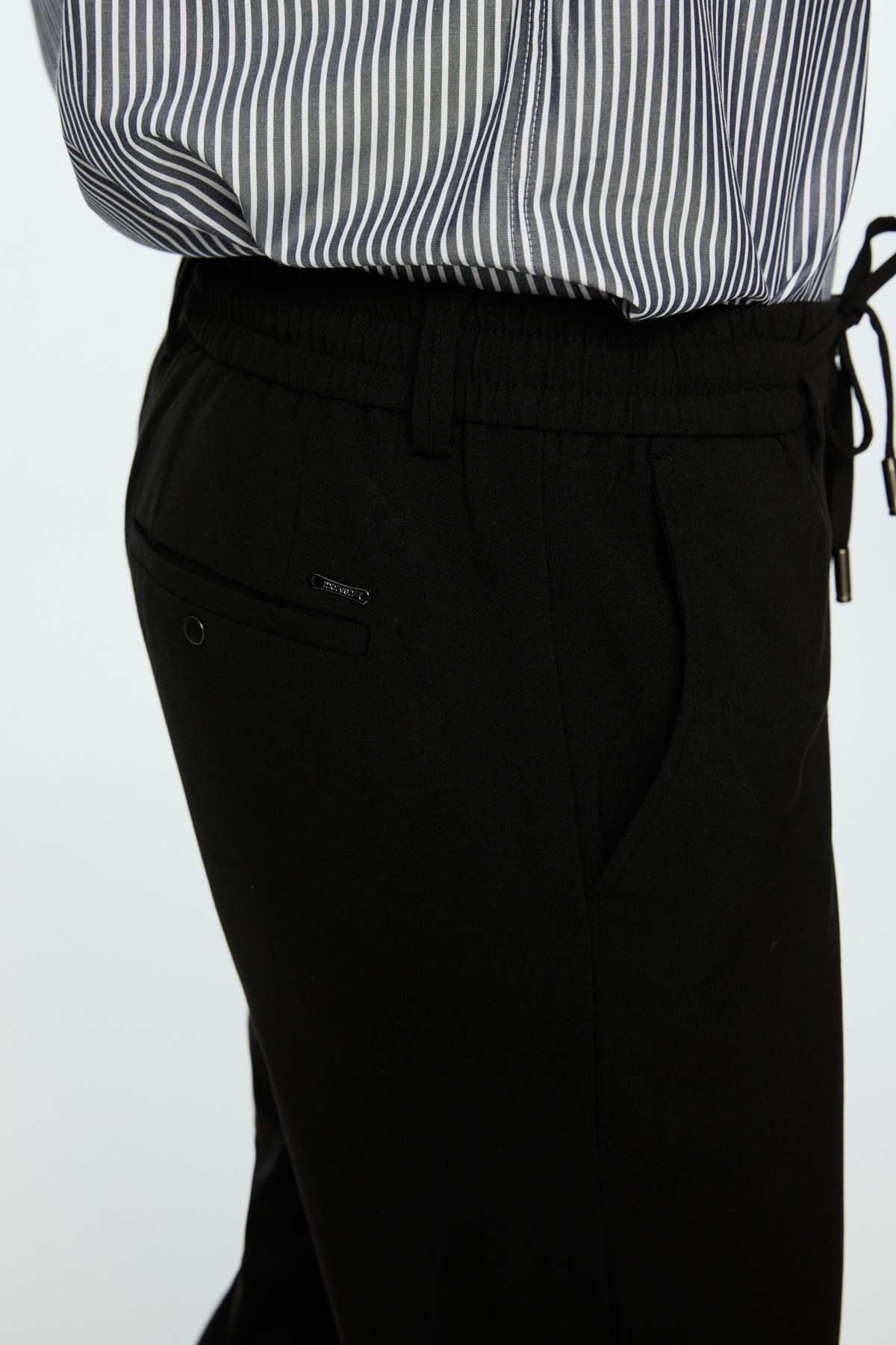 Morven Erkek Siyah Poliviskon Trend Düz Slim Fit Jogger Pantolon