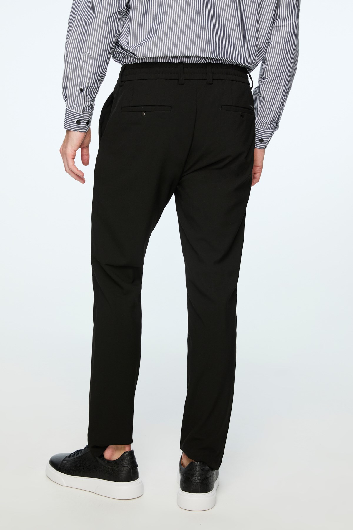 Morven Erkek Siyah Poliviskon Trend Düz Slim Fit Jogger Pantolon