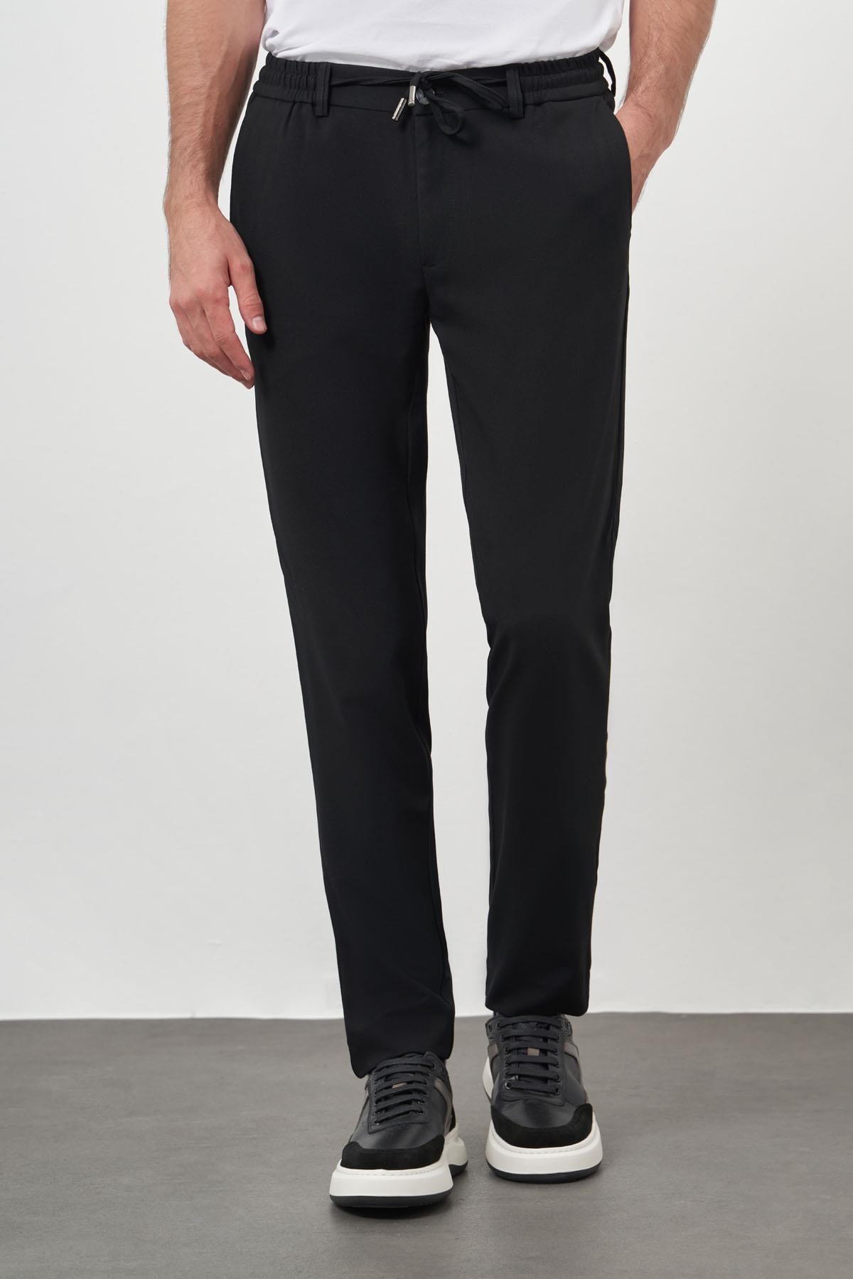 Morven Erkek Siyah Poliviskon Trend İpli Jogger Slim Fit Spor Pantolon