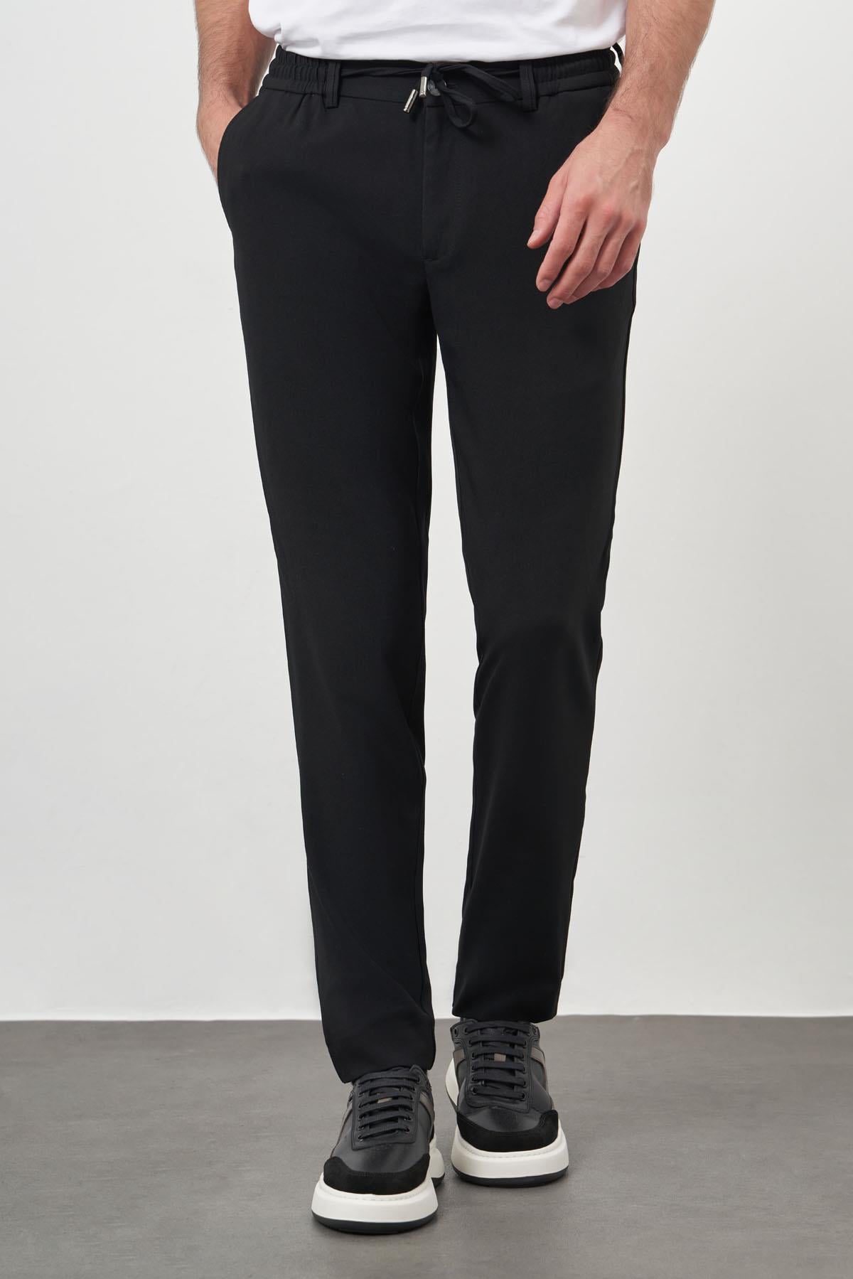 Morven Erkek Siyah Poliviskon Trend İpli Jogger Slim Fit Spor Pantolon