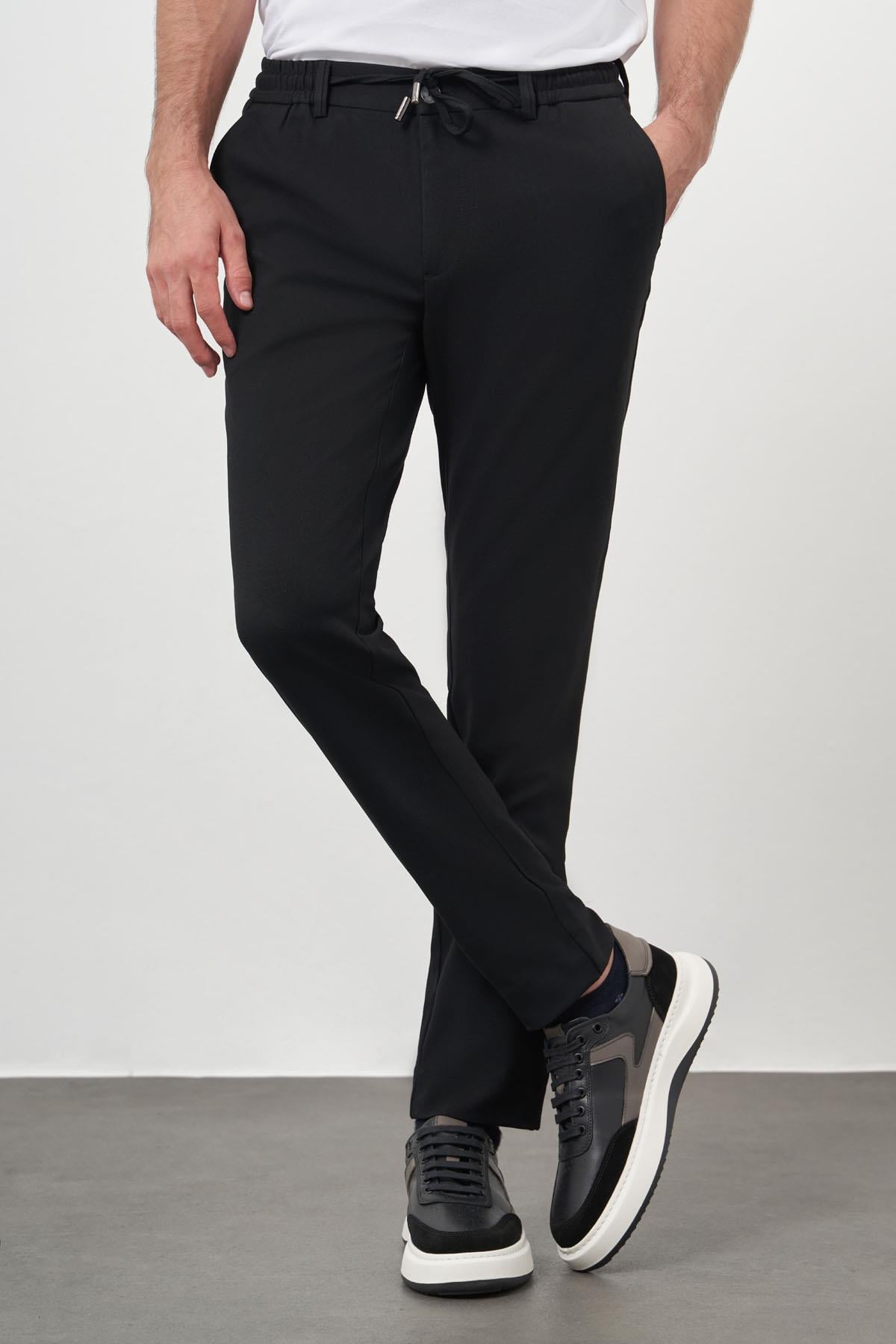 Morven Erkek Siyah Poliviskon Trend İpli Jogger Slim Fit Spor Pantolon