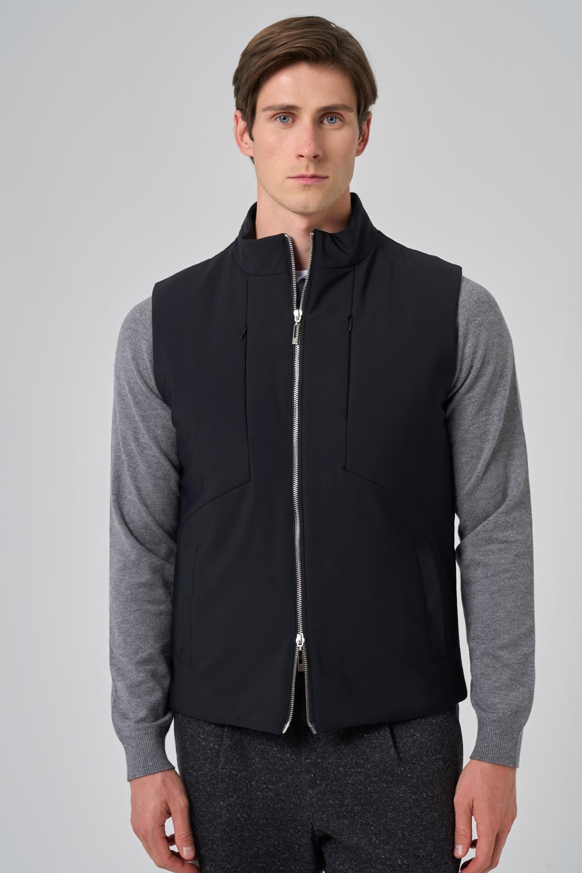 Morven Erkek Siyah Polyamide Spor Gizli Cep Fermuarlı Yelek
