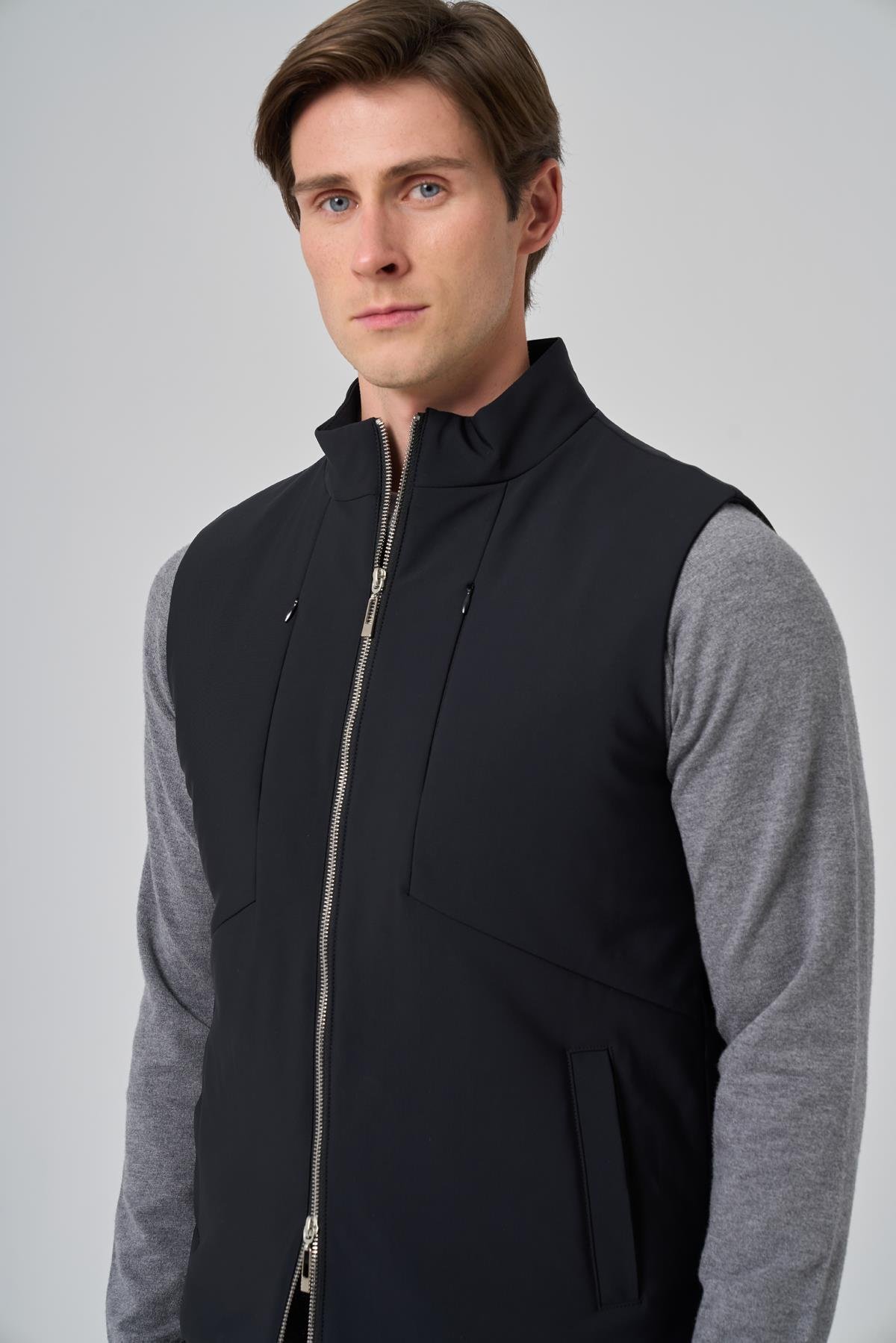 Morven Erkek Siyah Polyamide Spor Gizli Cep Fermuarlı Yelek