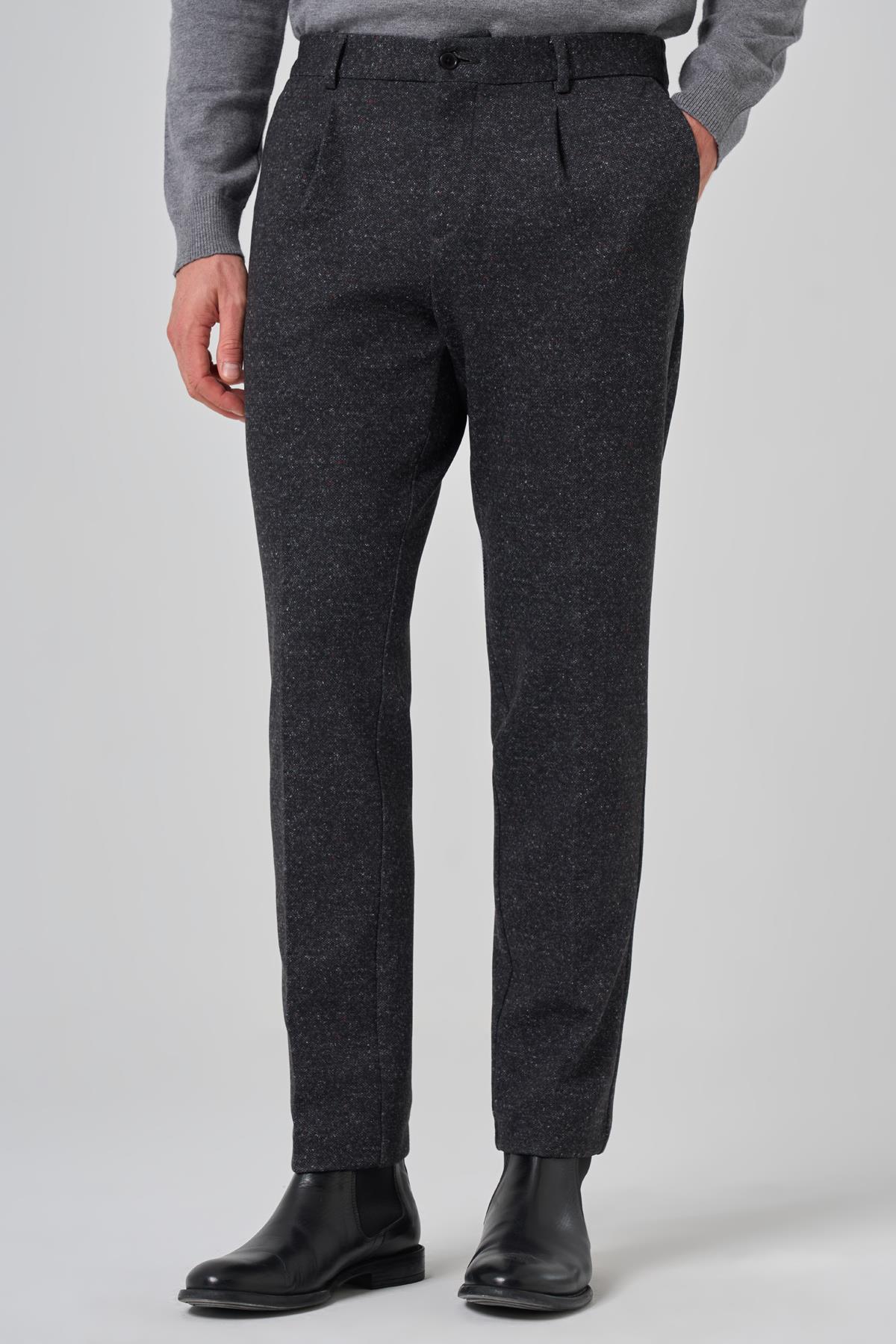 Morven Erkek Siyah Polyester Trend Desenli Slim Fit Pantolon