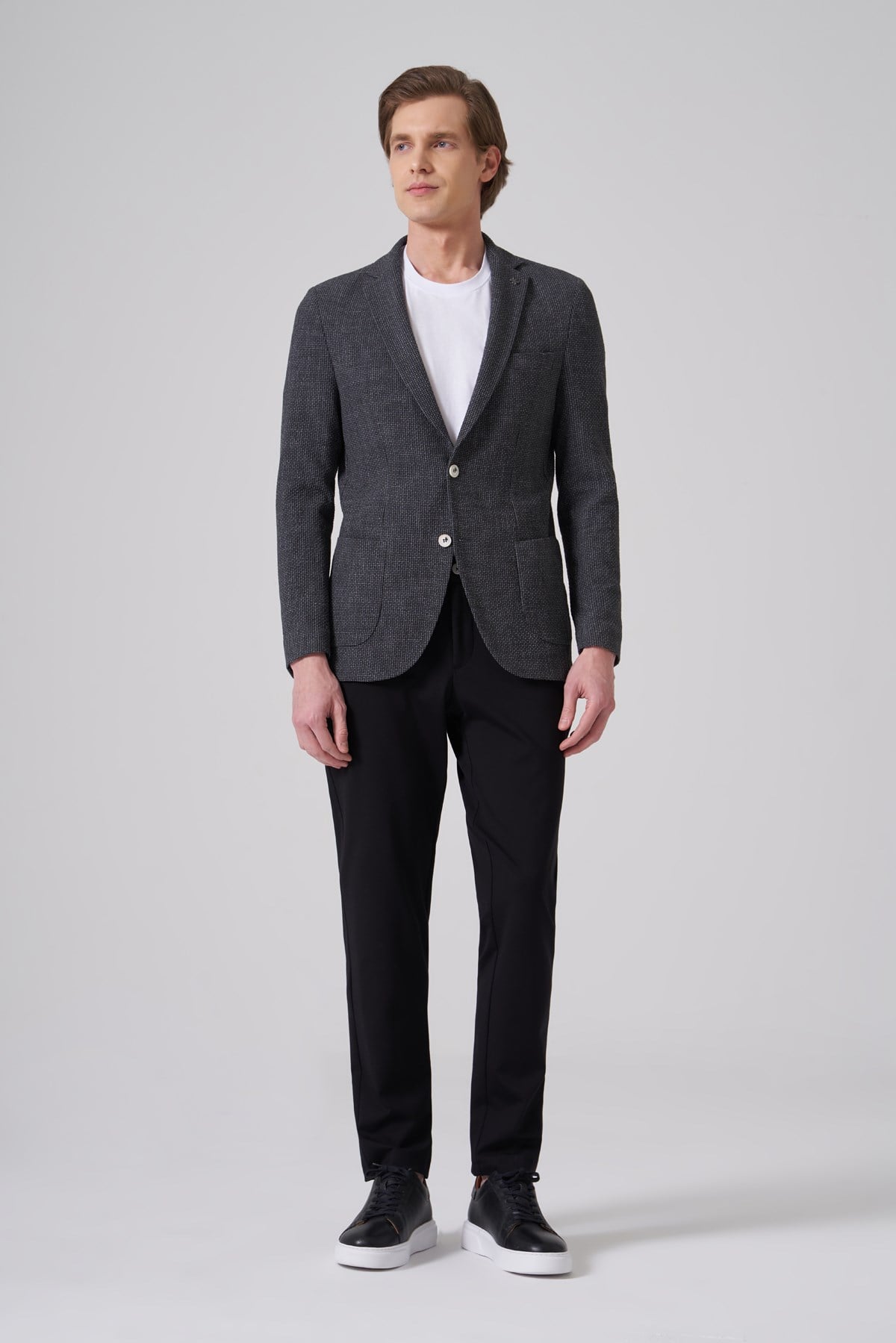 Morven Erkek Siyah Polyester Trend Desenli Slim Fit Ceket